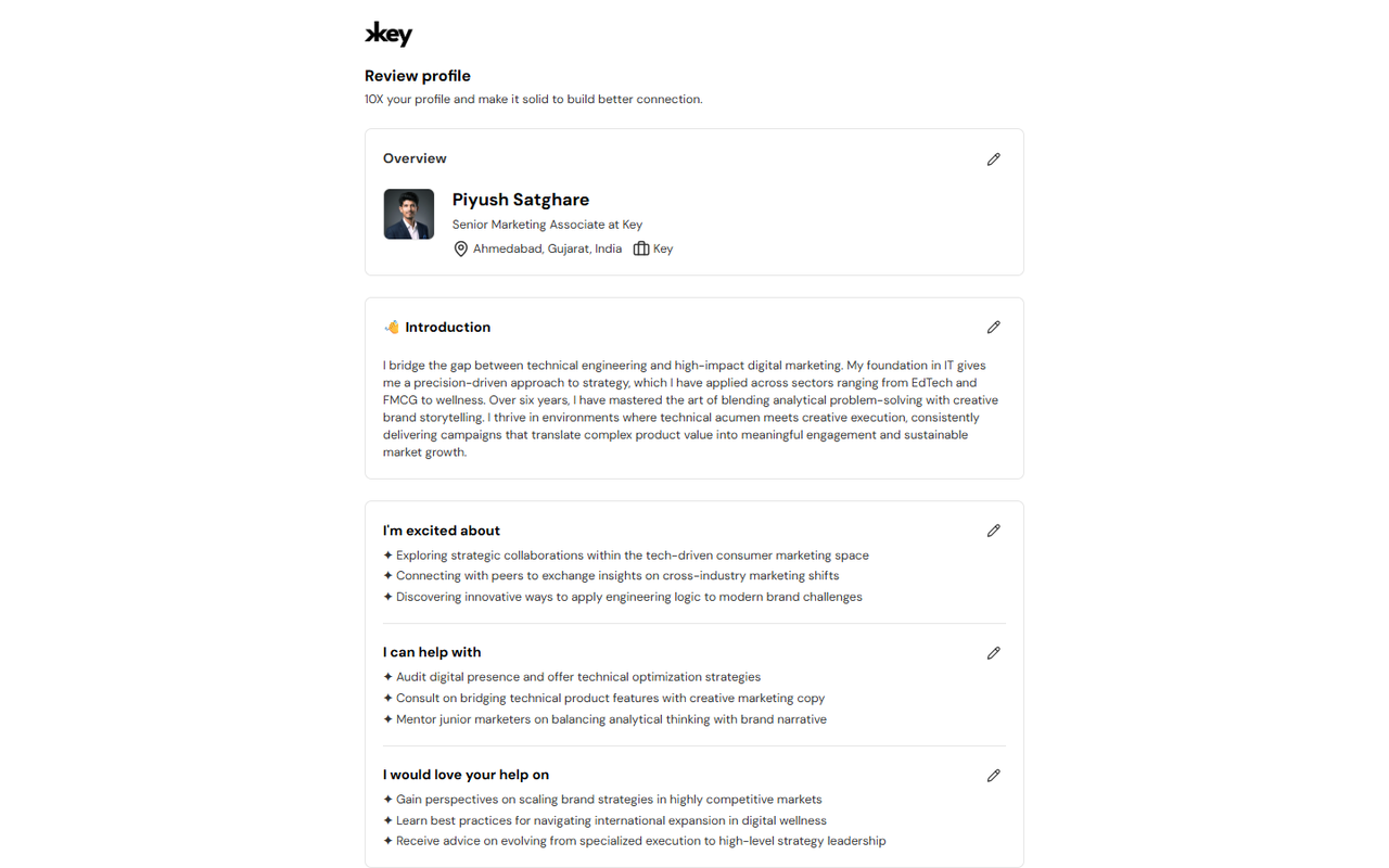 Completed user profile
