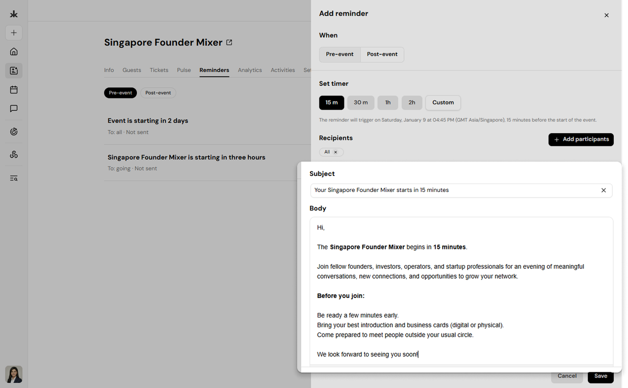 Customize reminder