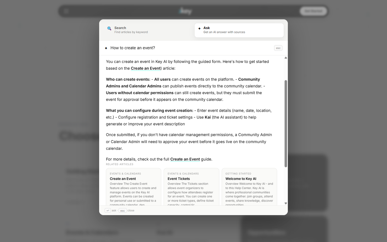 Help Center search and Ask