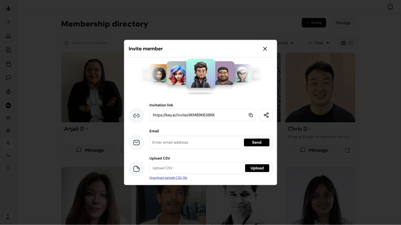 Invite members in Key