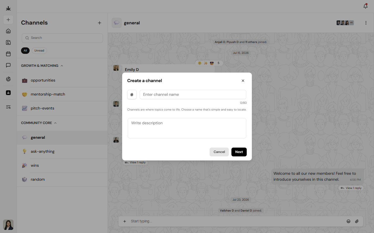 Create channel menu