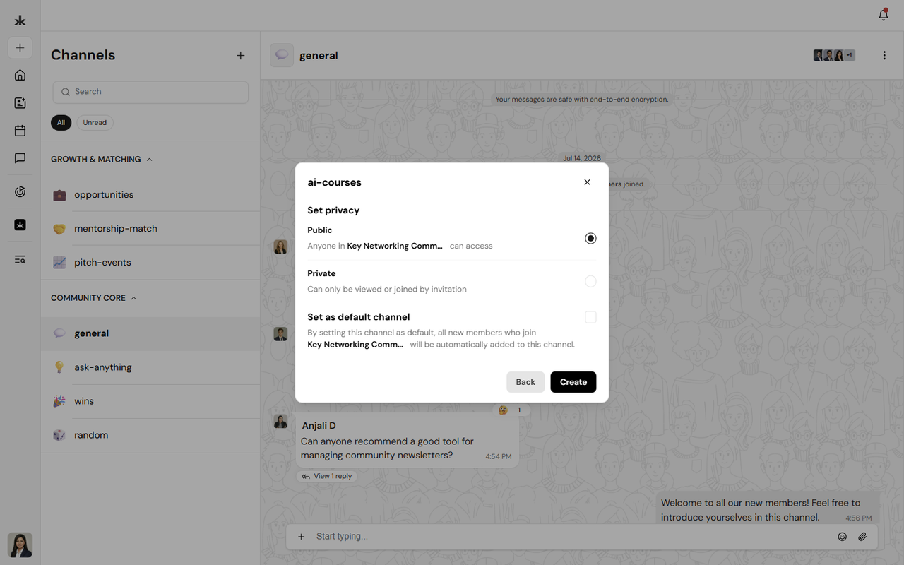 Channel privacy settings