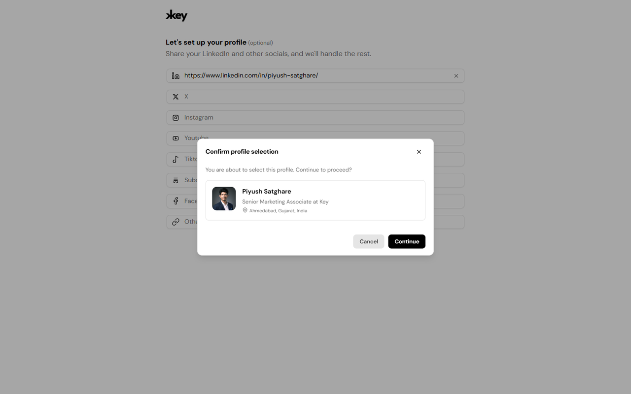 Profile review screen