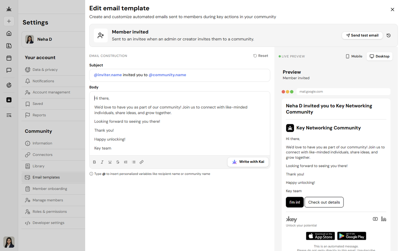 Customize email template