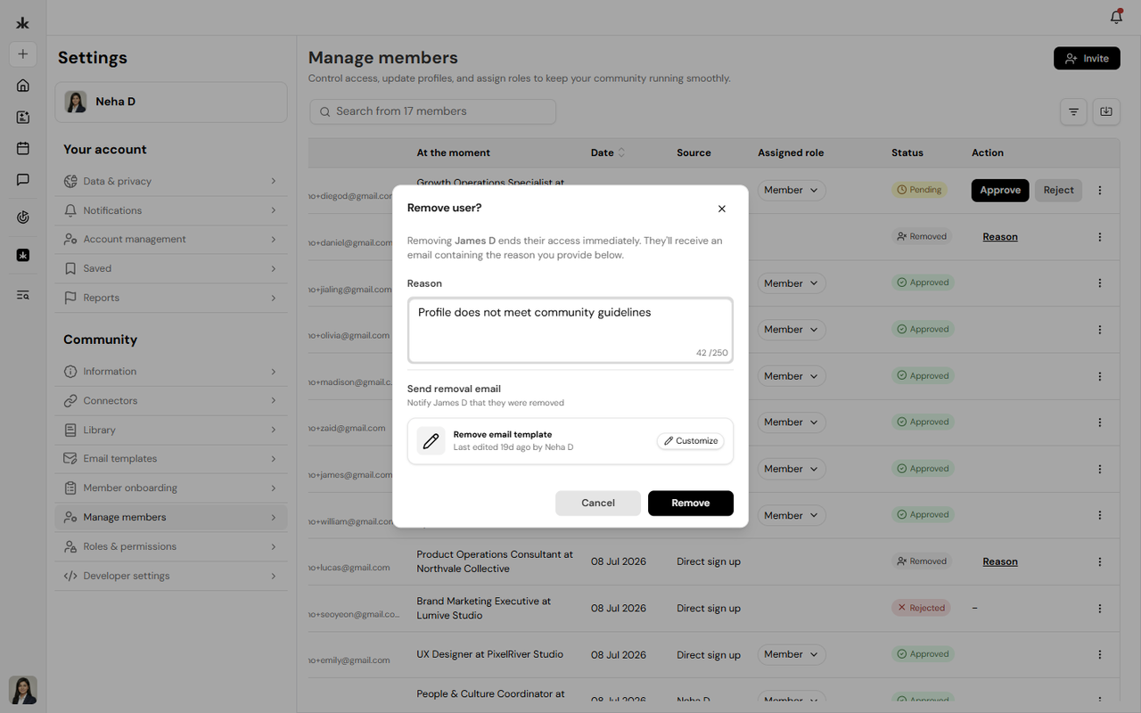 Remove member