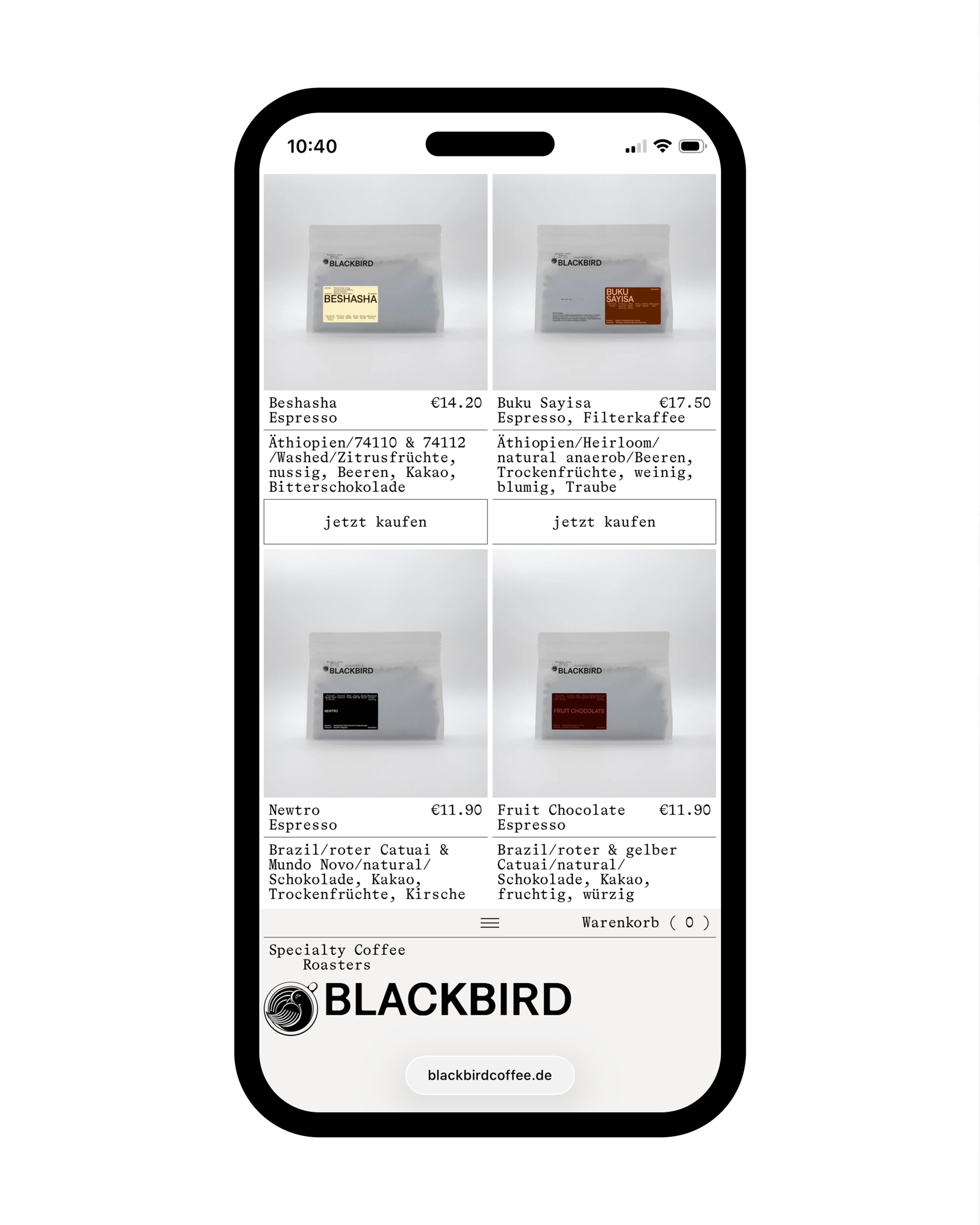 Screenshot blackbird coffee website collection espresso