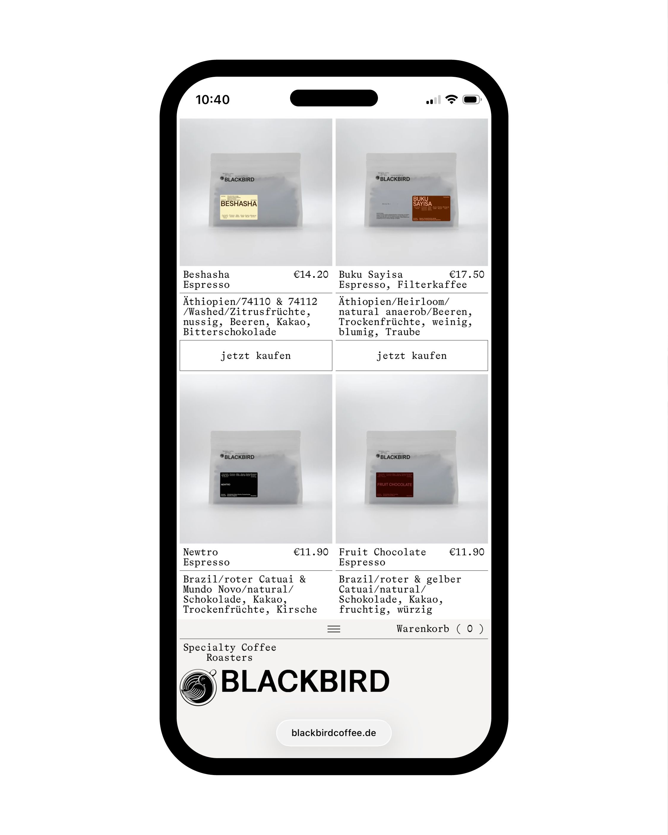 Screenshot blackbird coffee website collection espresso