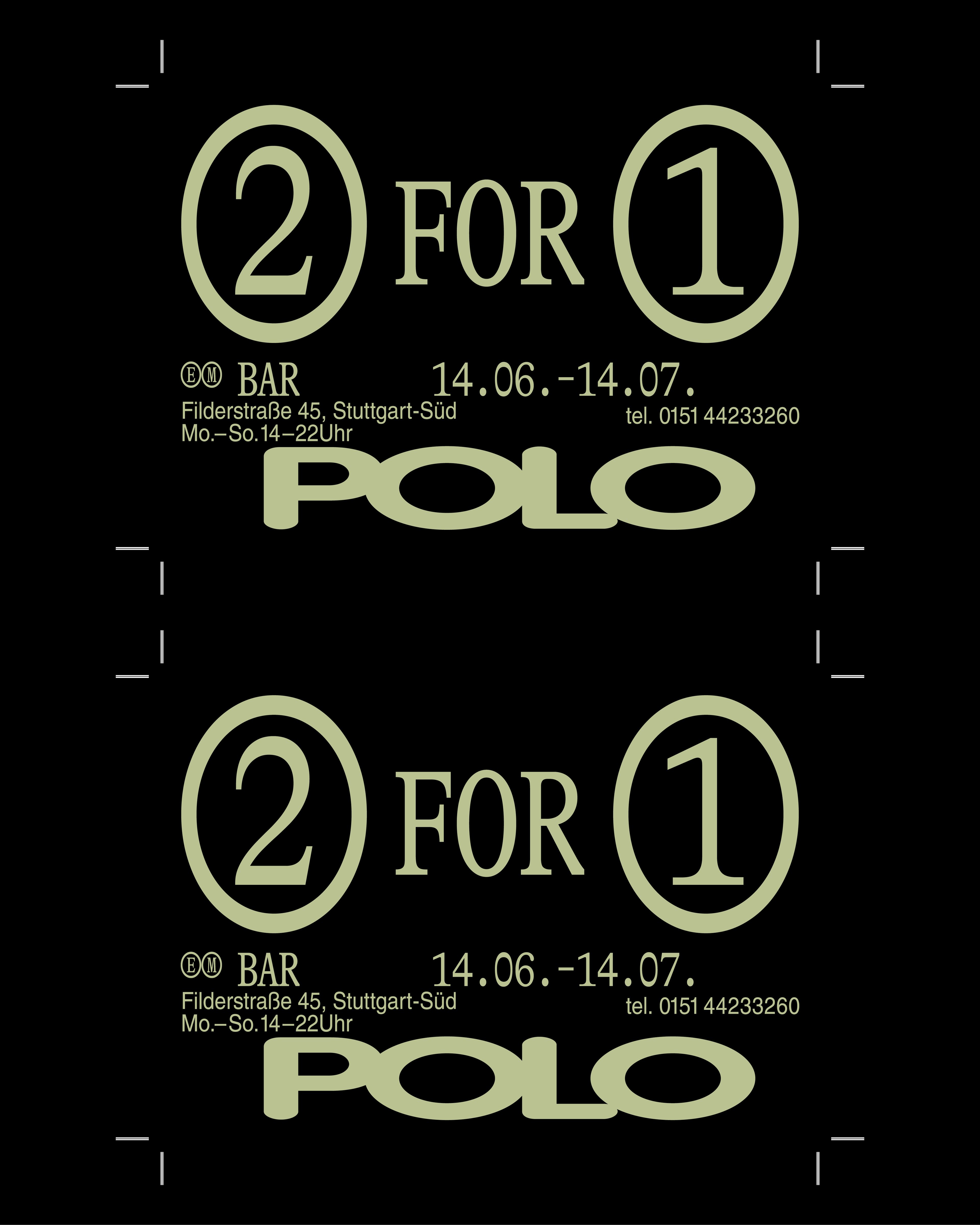 Printing files for coupon at Polo Bar. Visual identity for Polo Bar by Seasonal Fruit