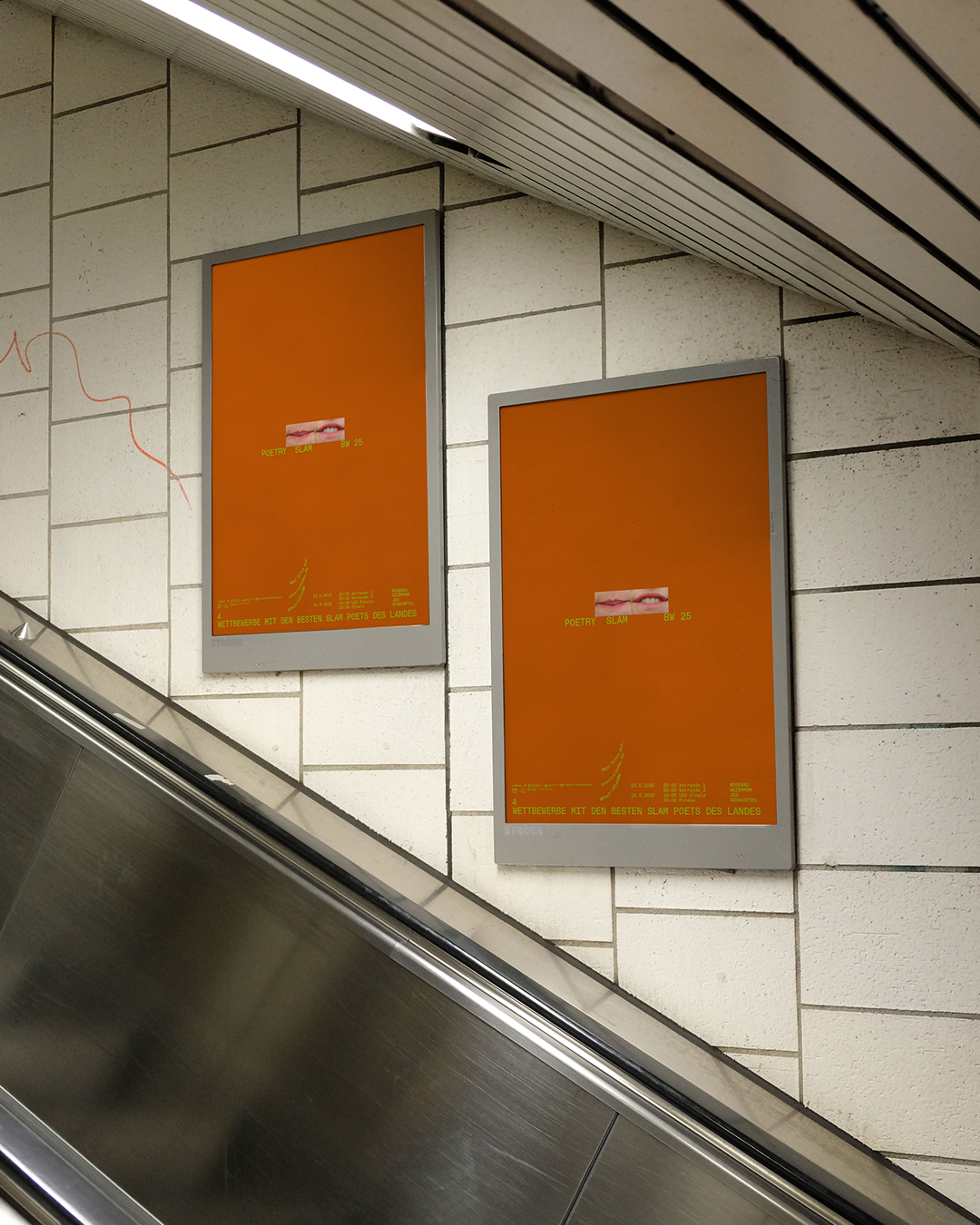 Award winning poster for Poetry Slam BW by Seasonal Fruit at subway station