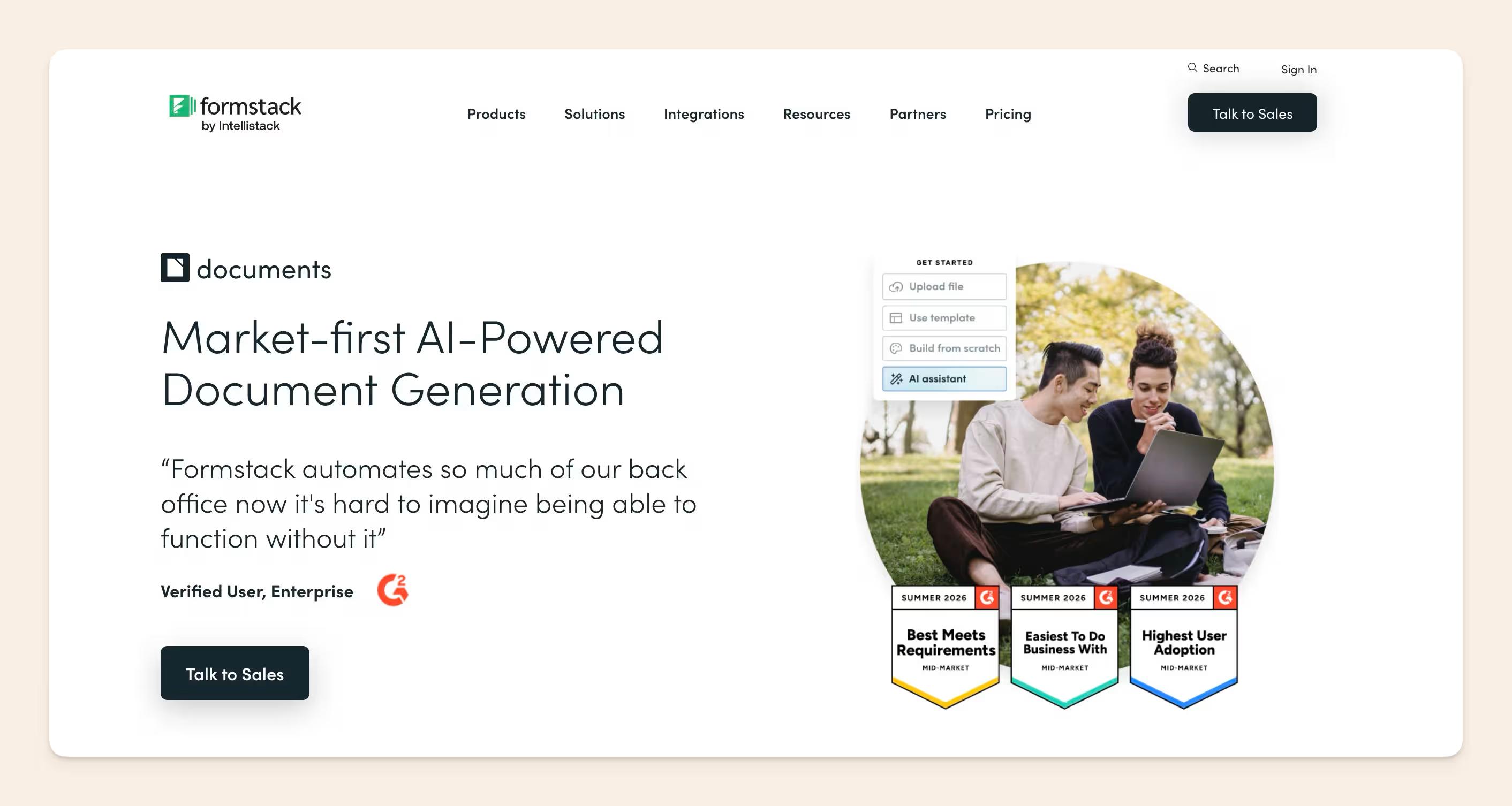 Formstack documents homepage