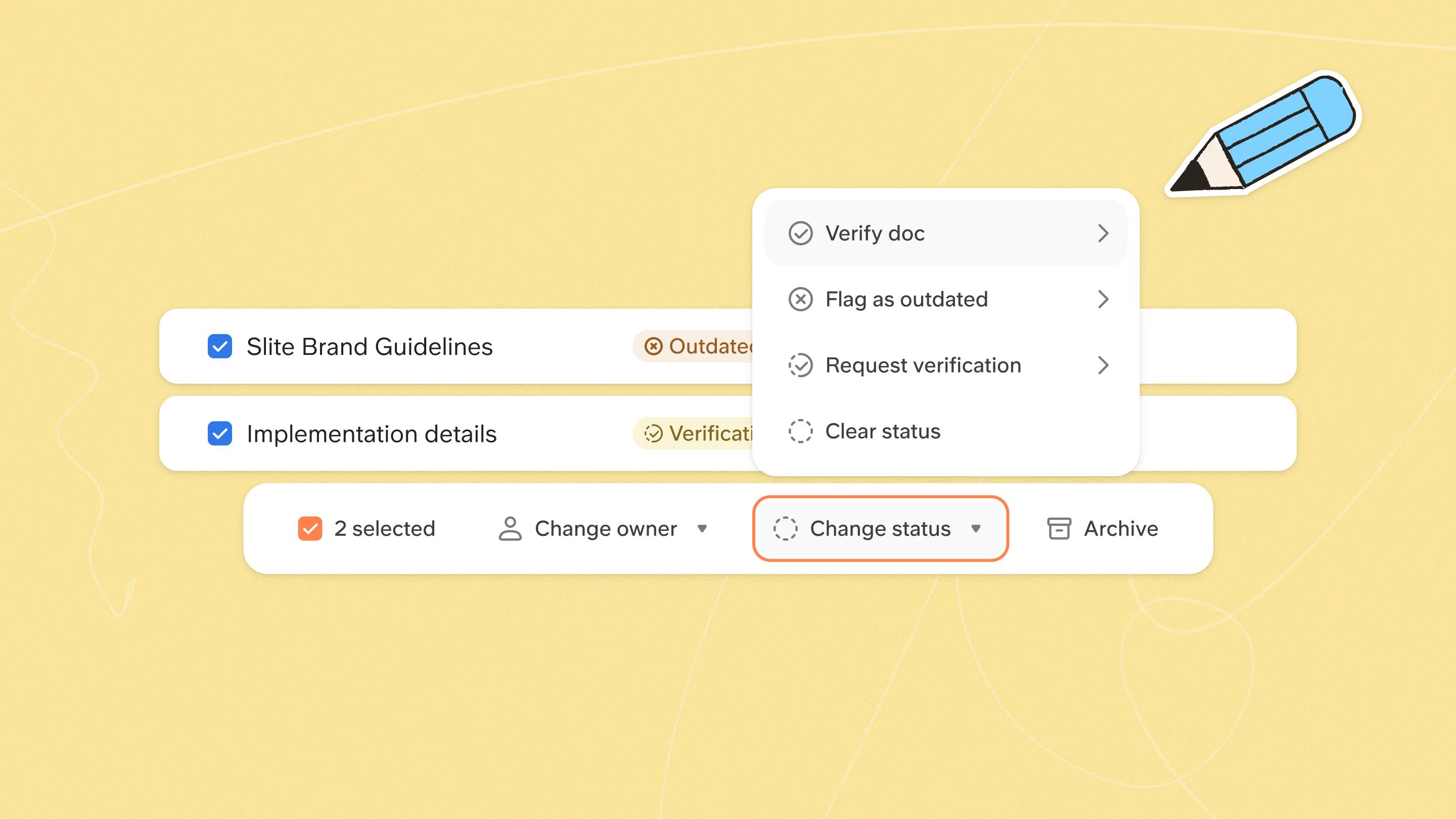 Bulk actions in the knowledge management panel in Slite