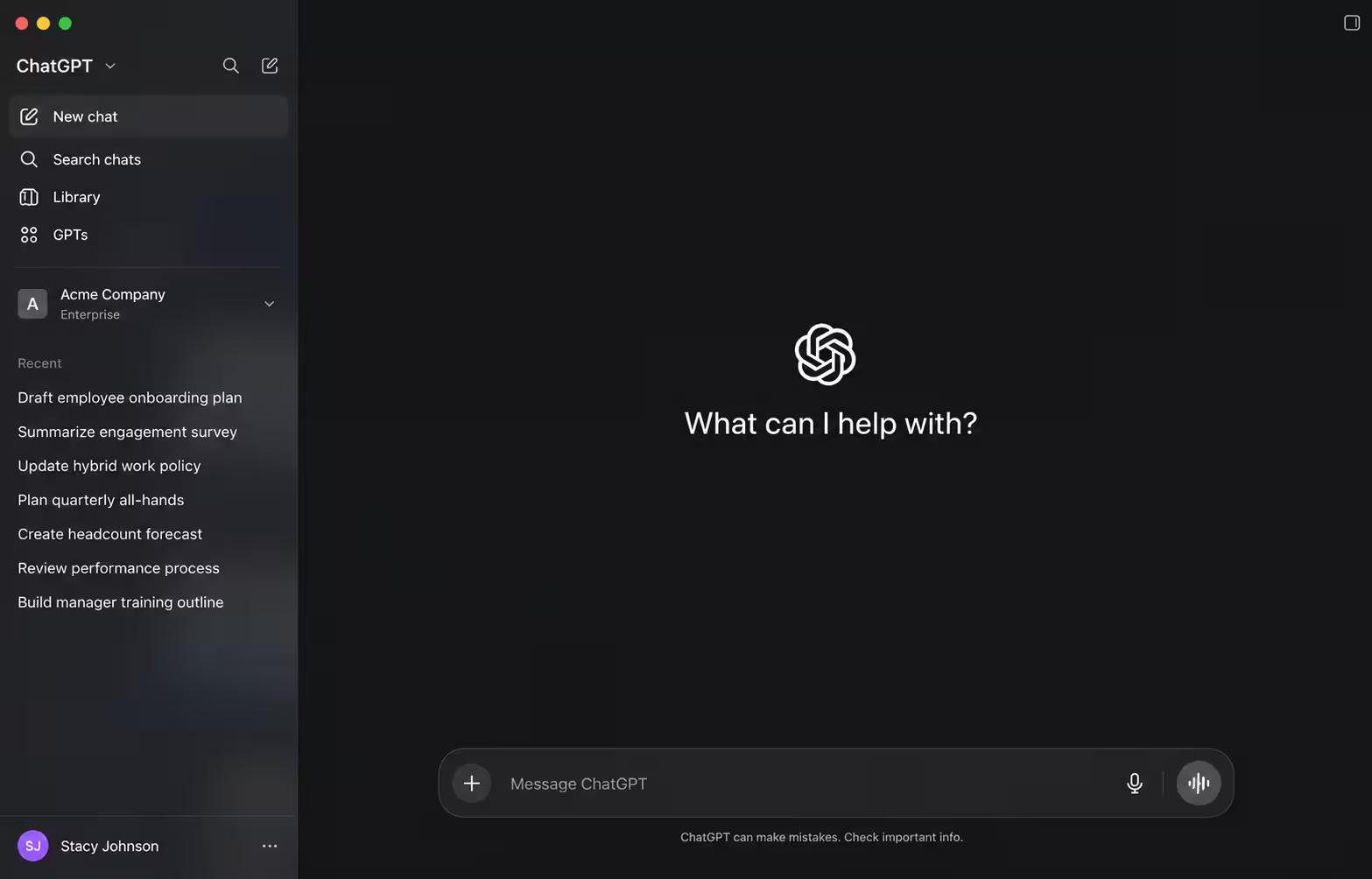 ChatGPT enterprise product UI