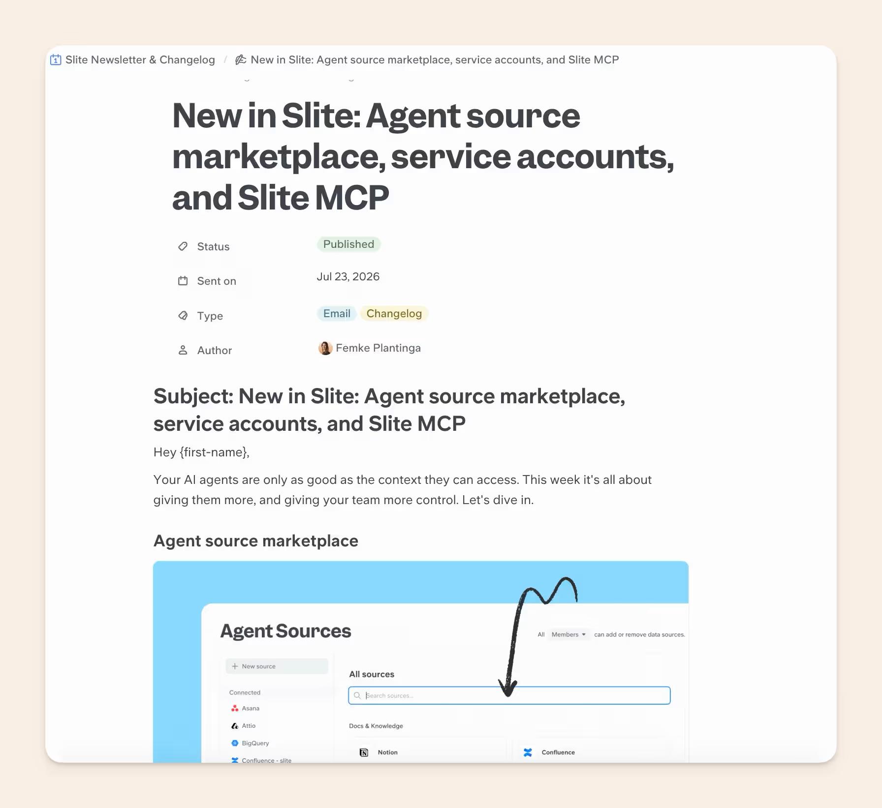 Release note in Slite