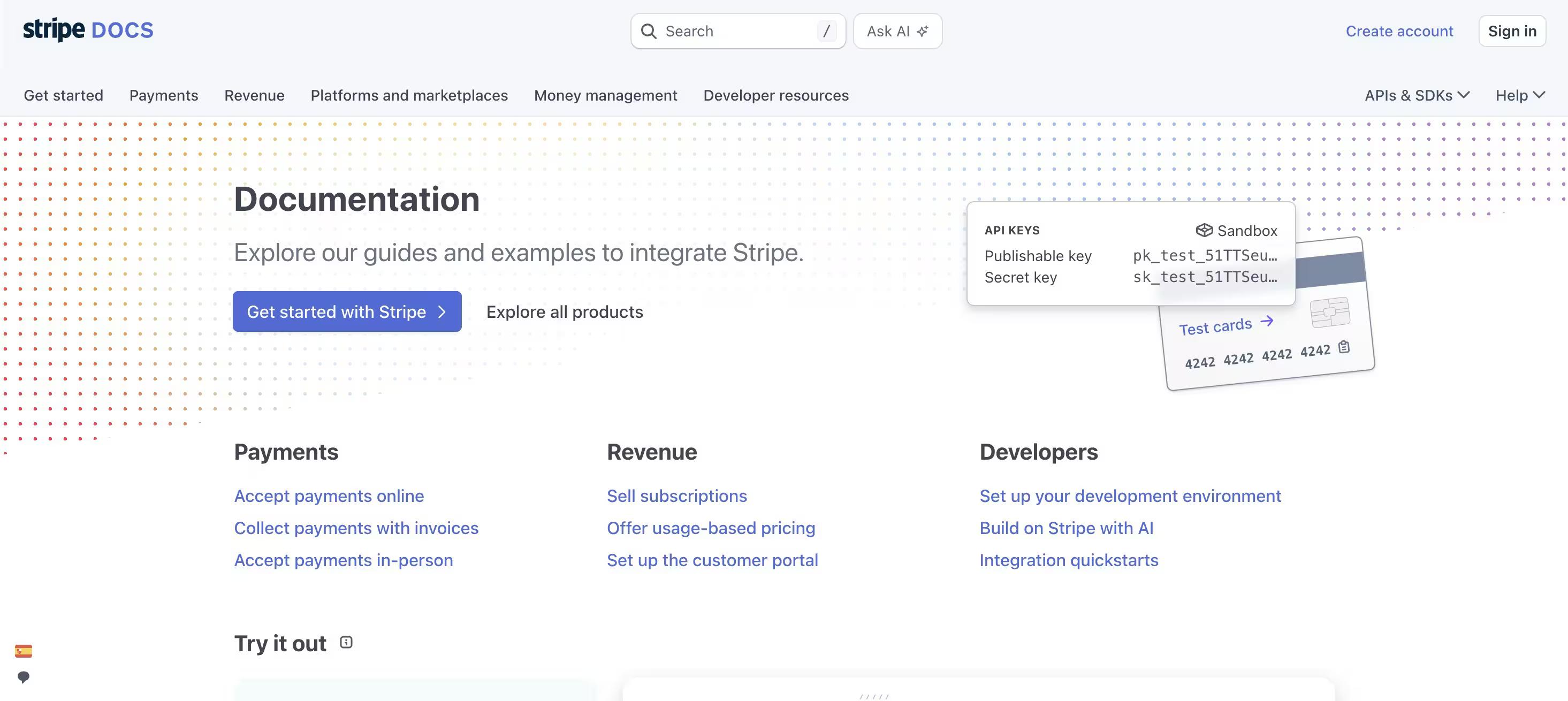 Stripe docs page