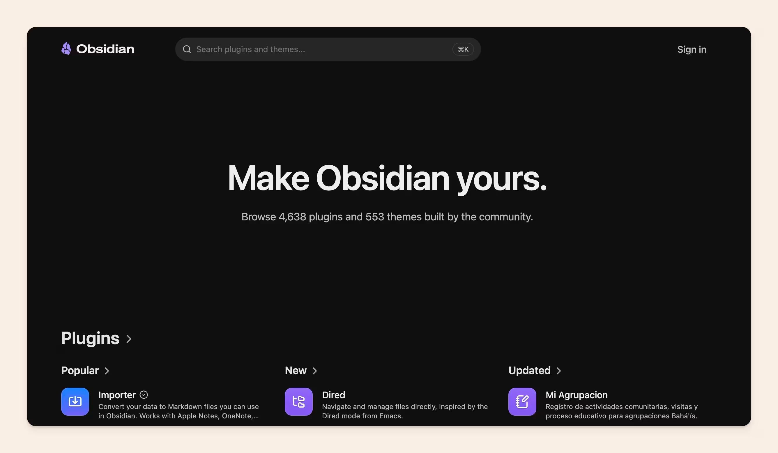 Obsidian homepage