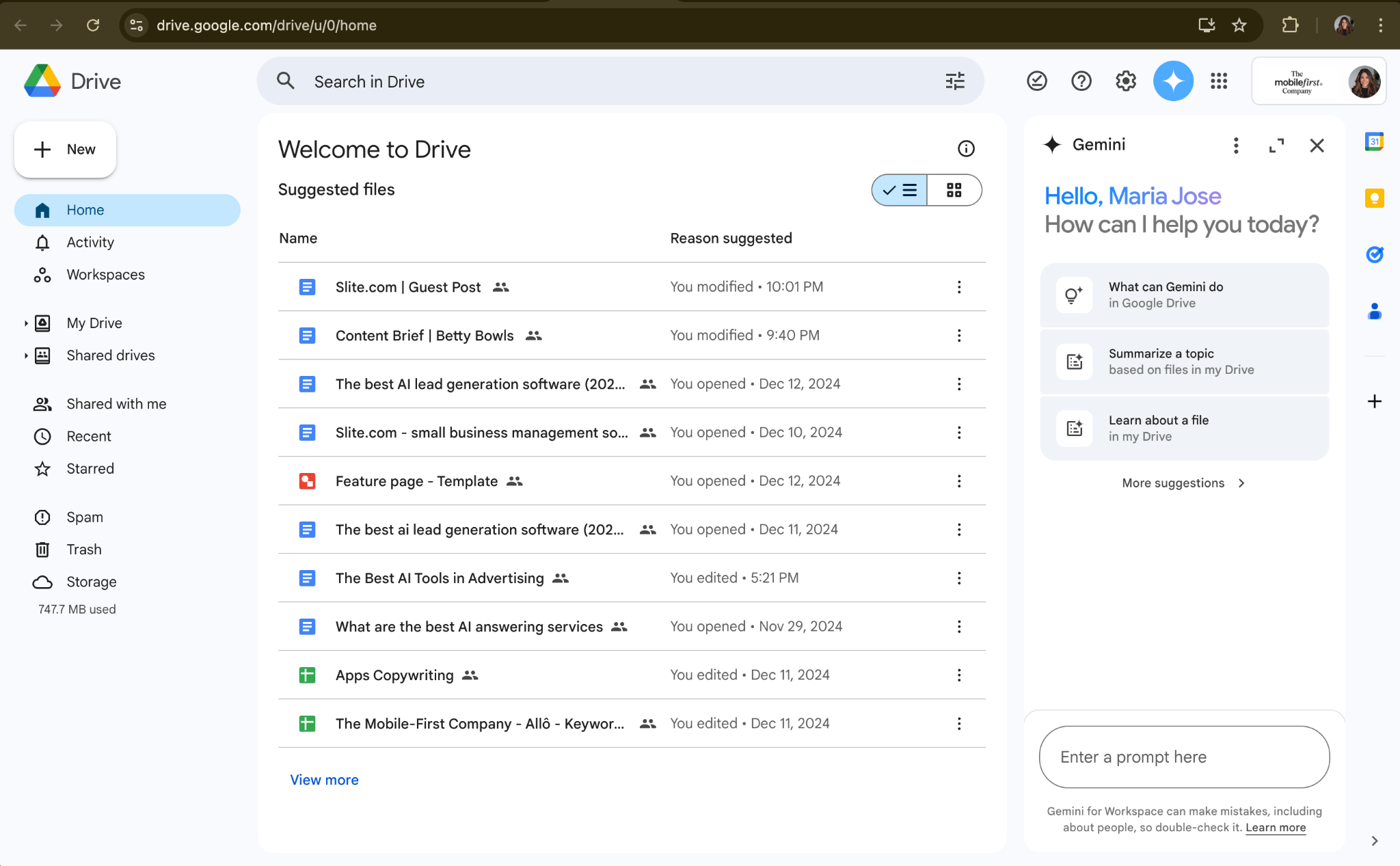 Liste de documents de Google Drive