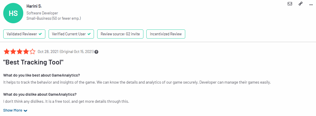 Reseña de G2 de GameAnalytics