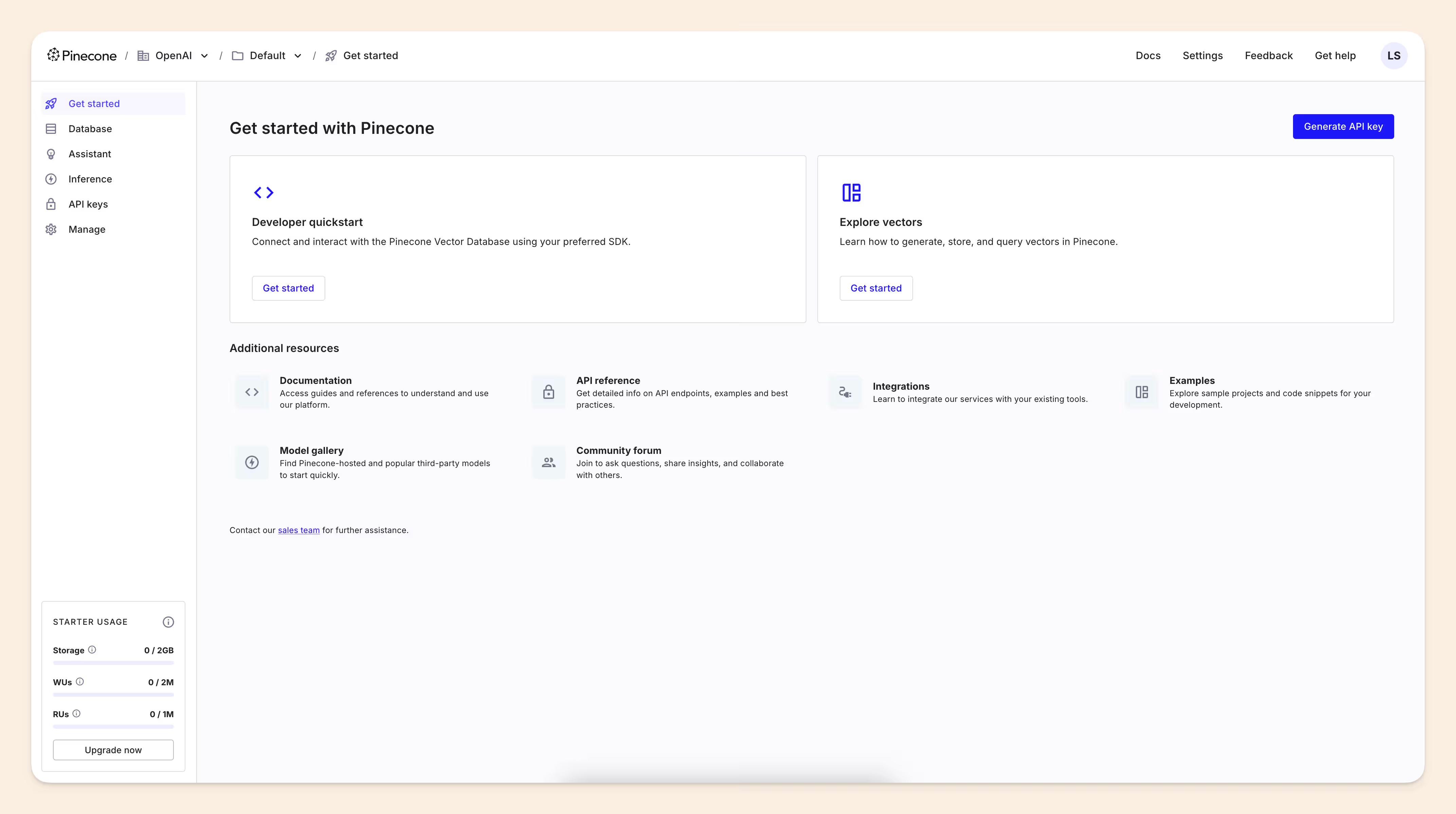 Pinecone dashboard screenshot