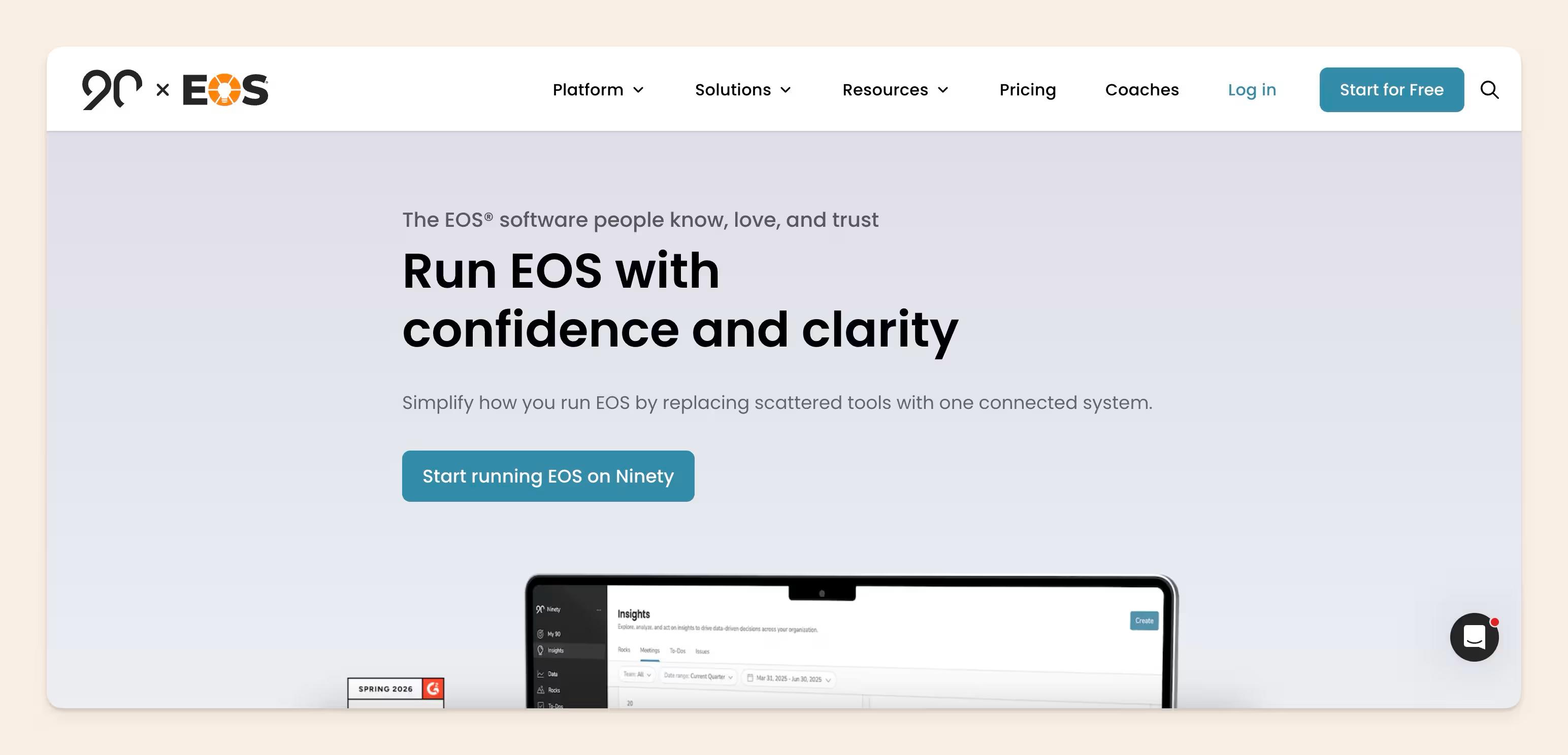 Ninety EOS homepage