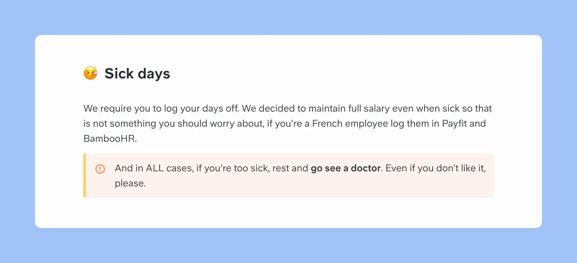 Sick days policy at Slite