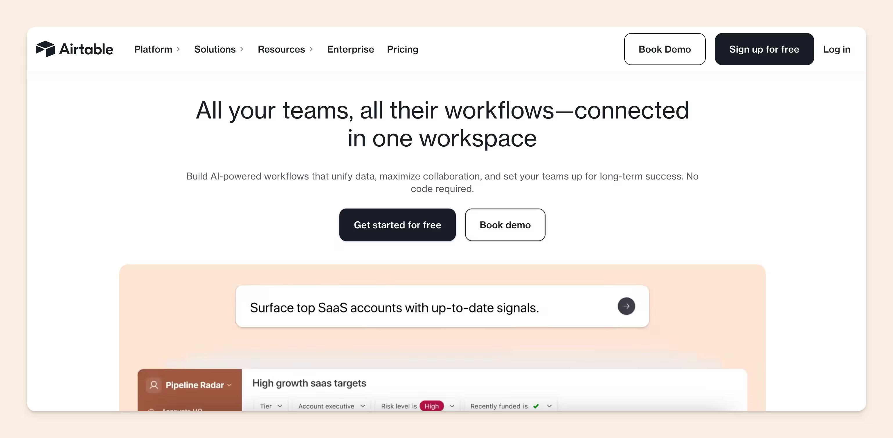 Airtable homepage