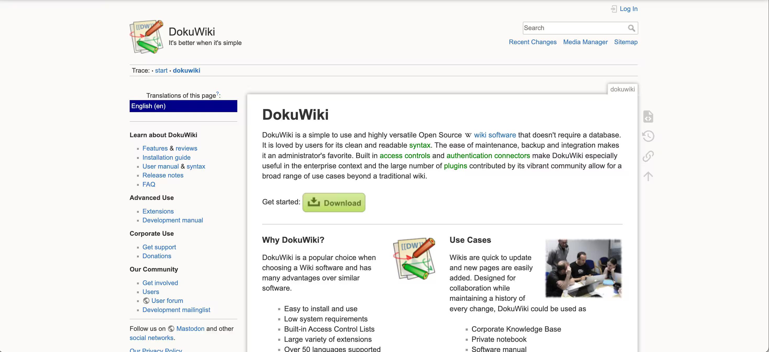 Dokuwiki homepage screenshot