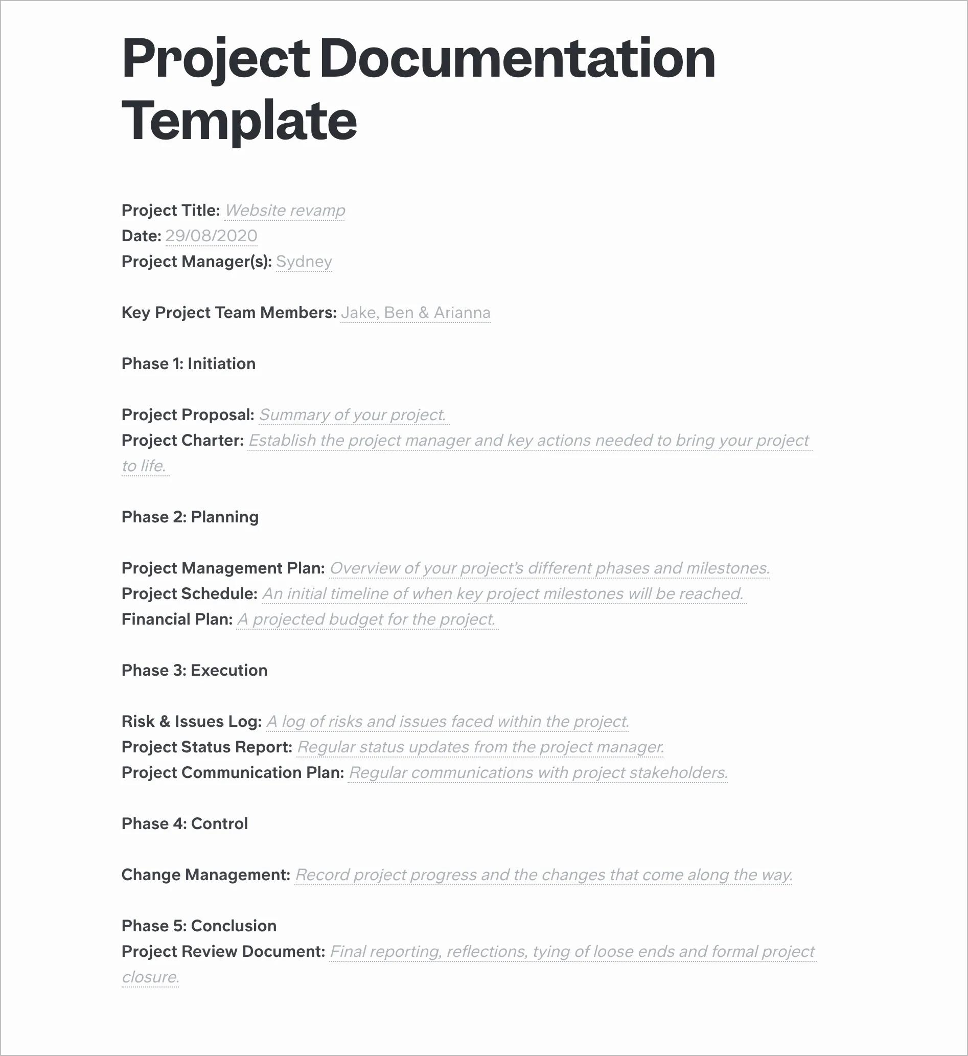 Free Customizable Project Documentation Templates