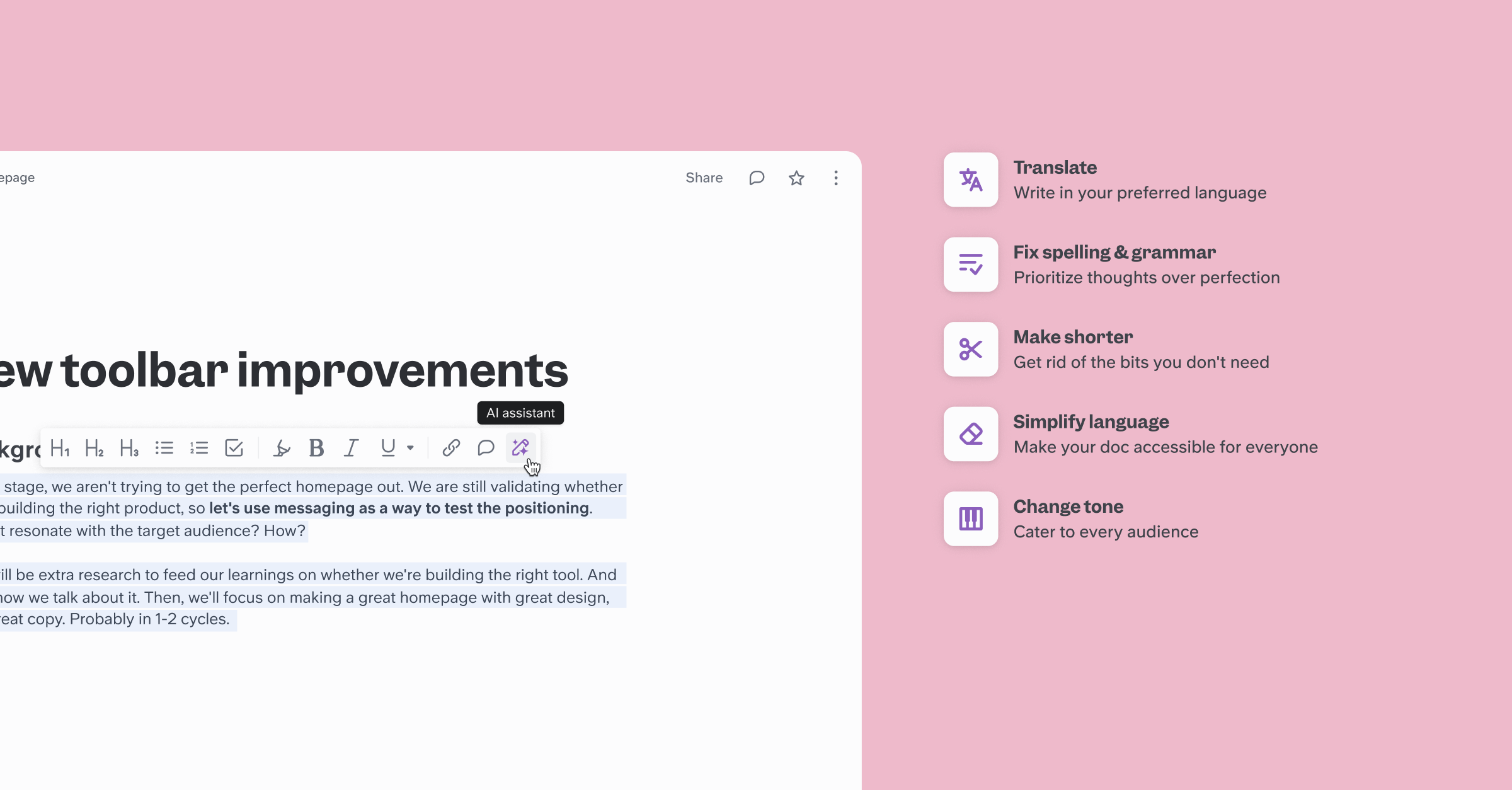 Slite's AI-powered editor for quick, perfect documentation