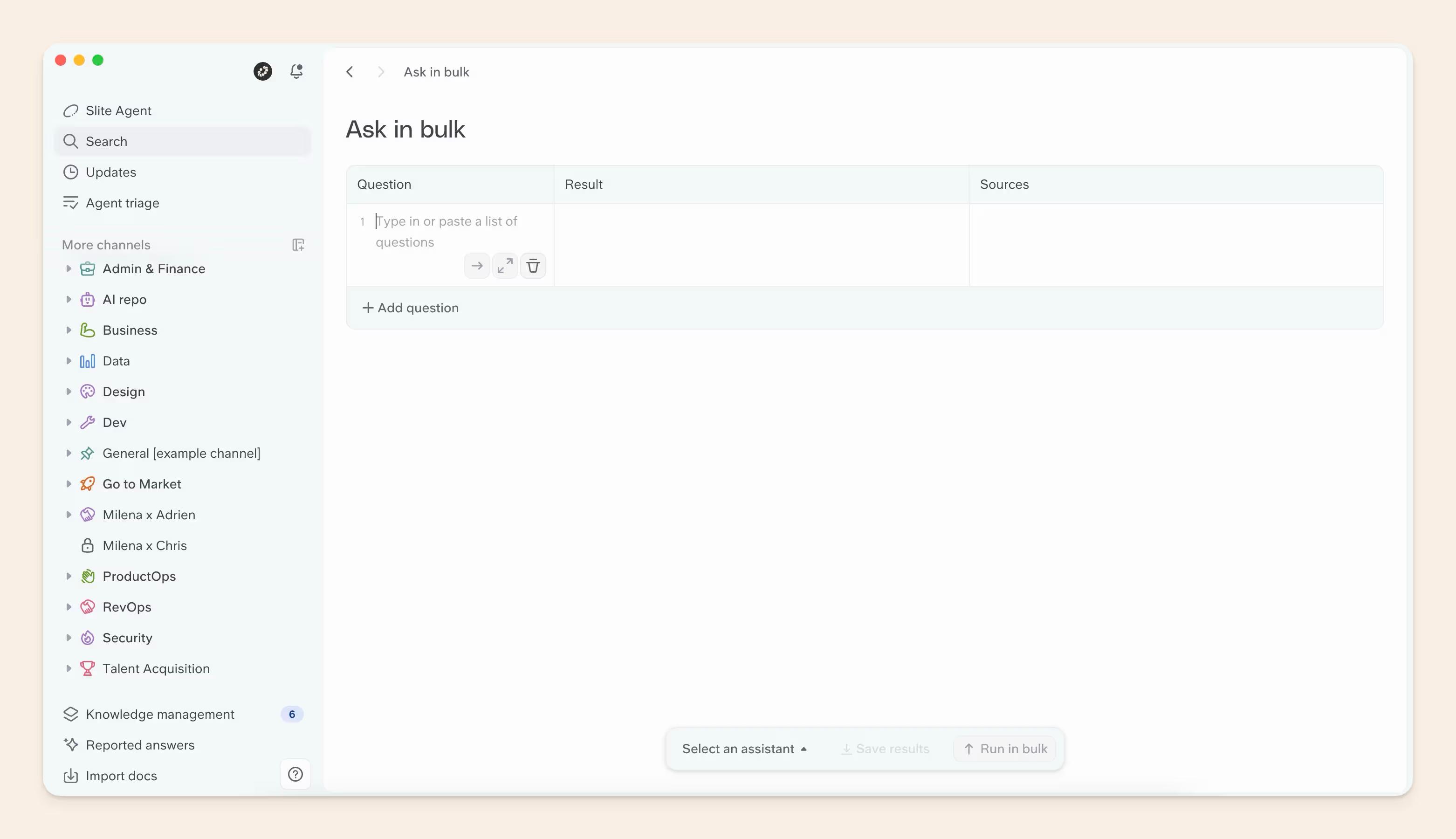 Slite agent ask in bulk