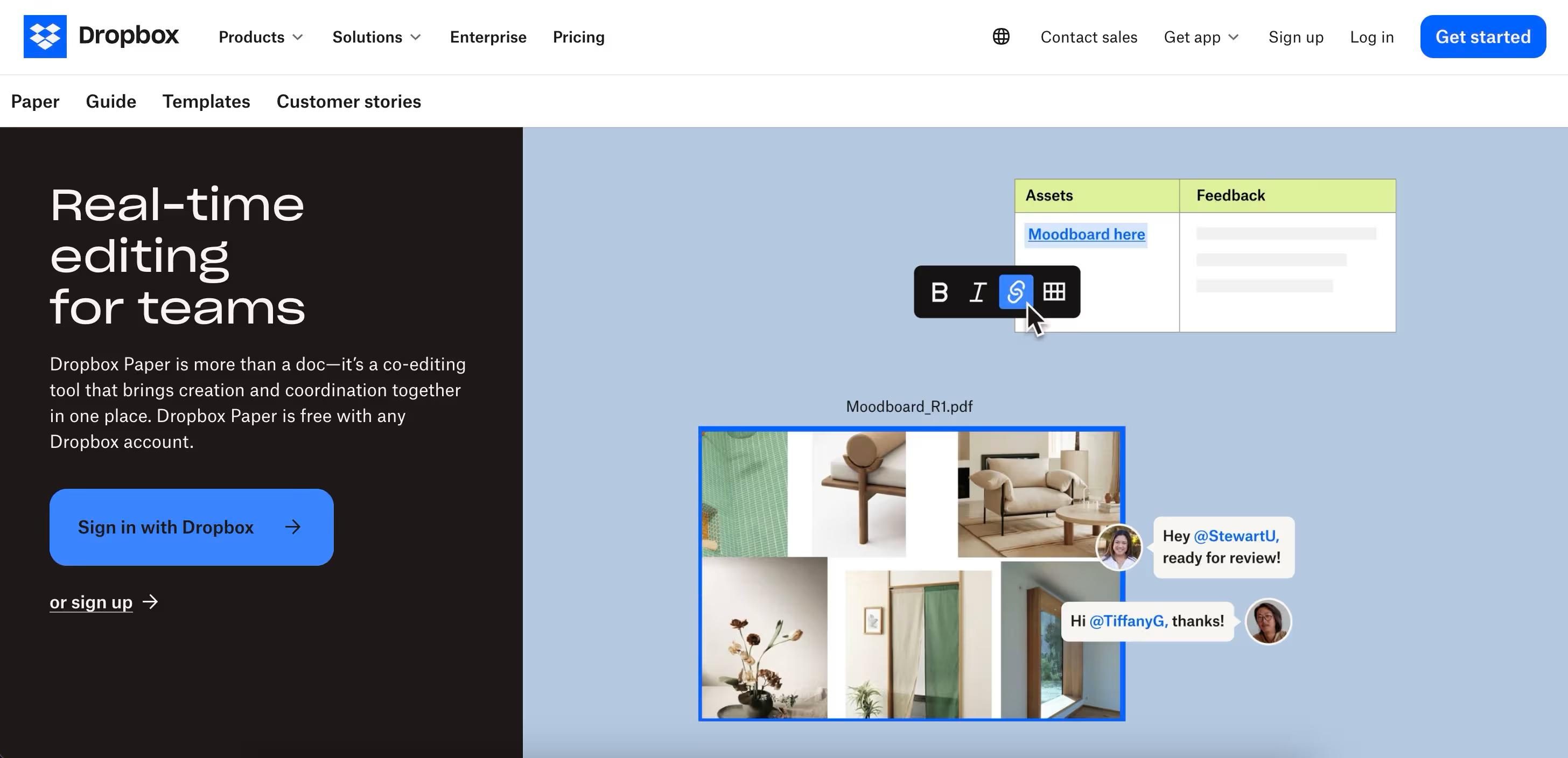 Dropbox Paper homepage