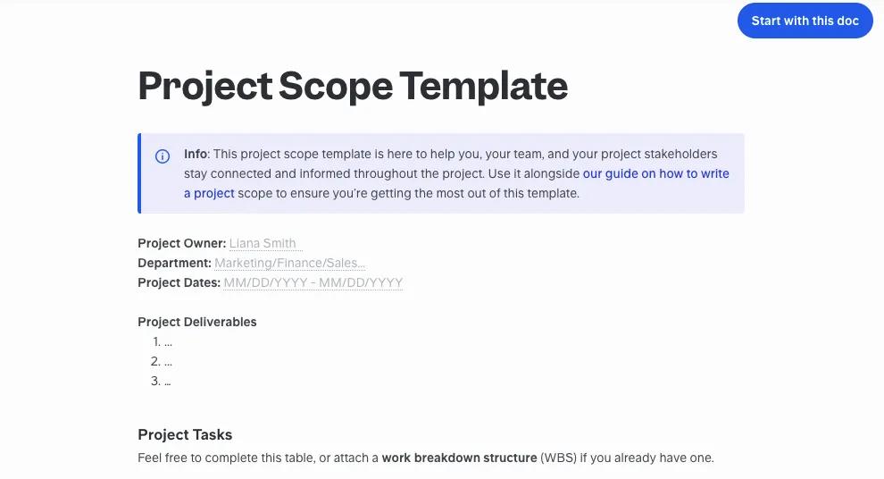 Project scope template