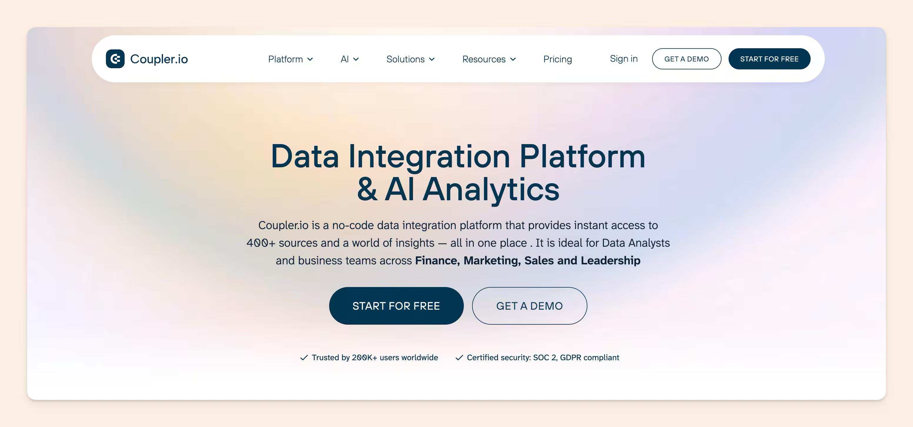Coupler homepage screenshot