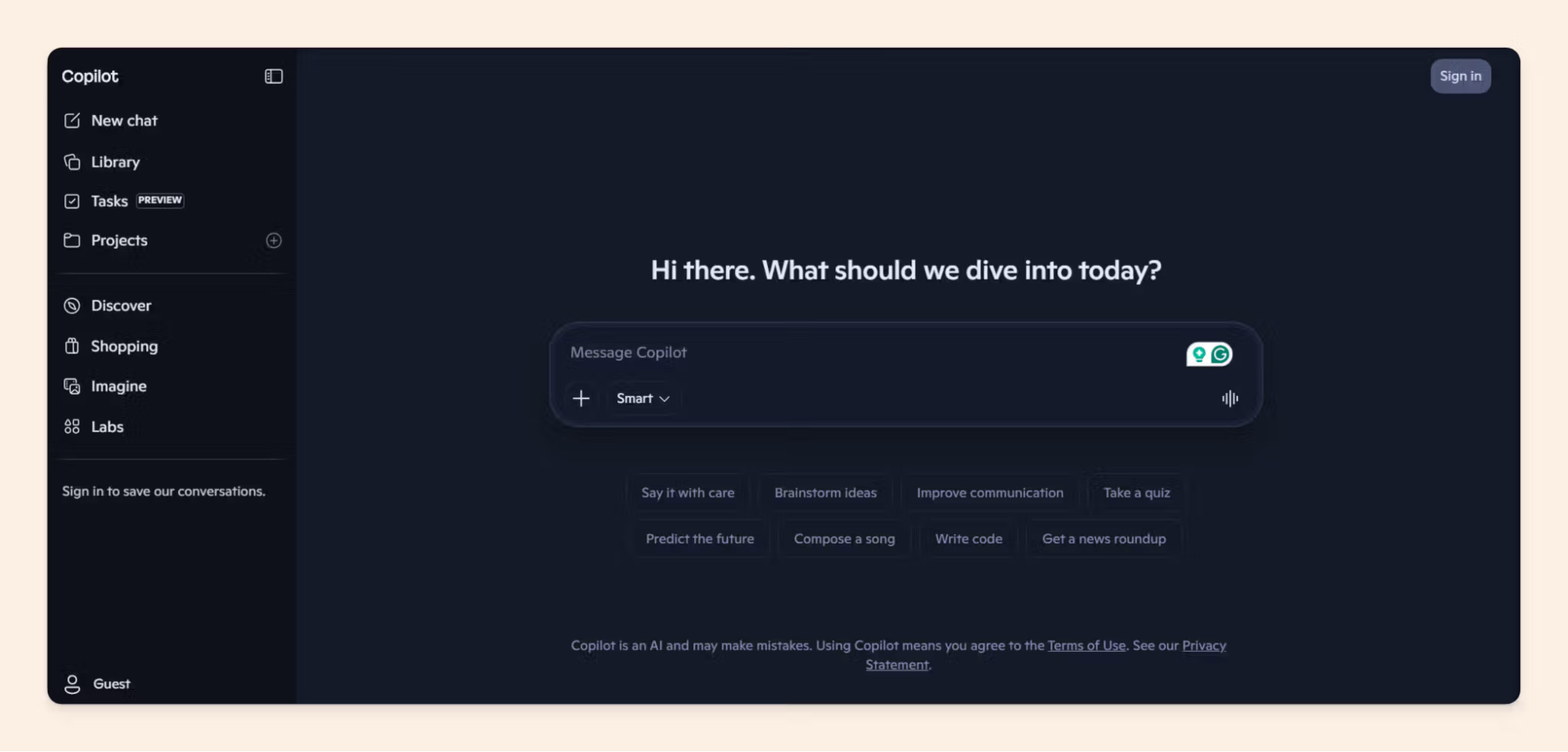 Microsoft Copilot chat interface