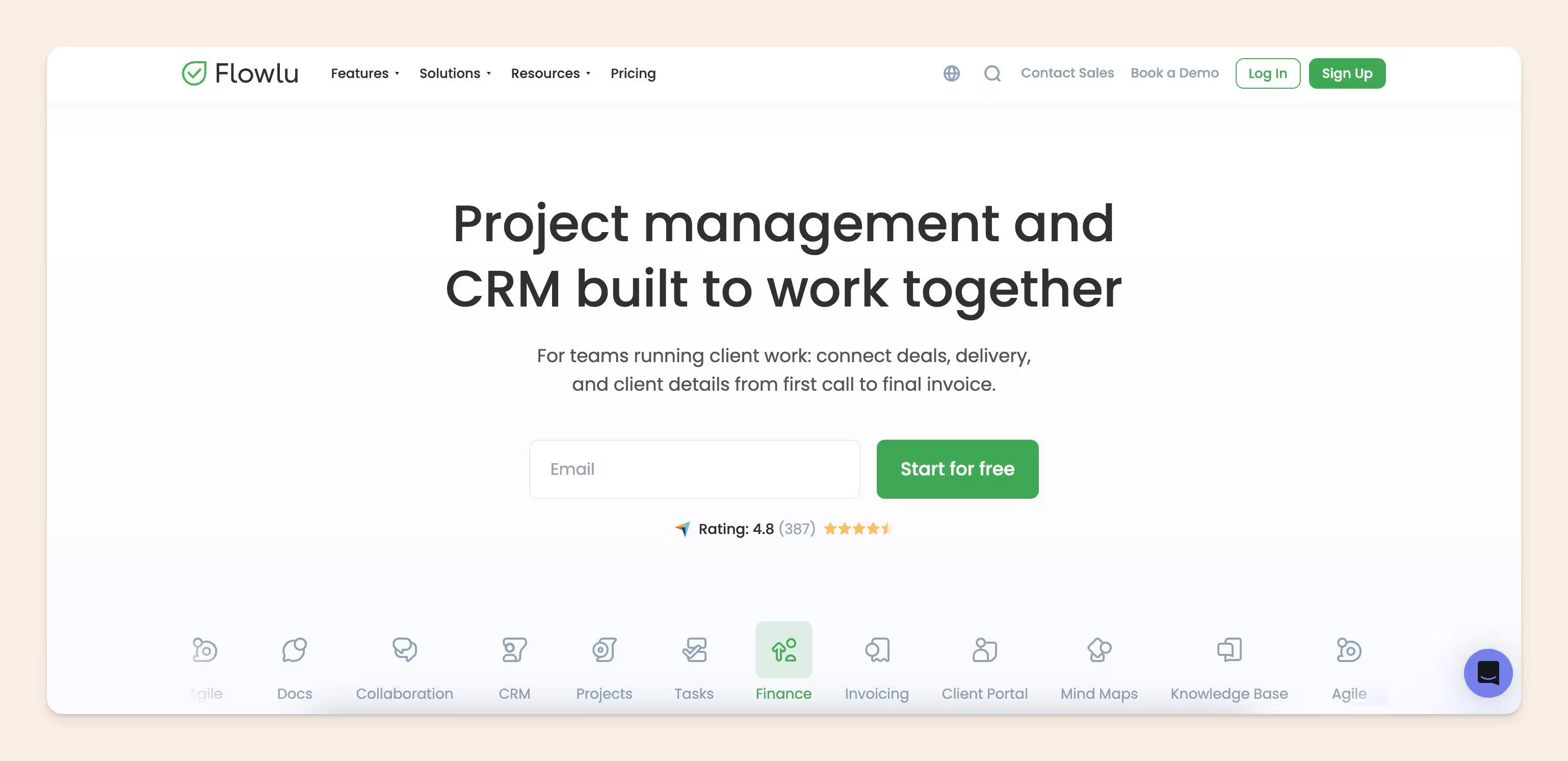 Flowlu homepage screenshot