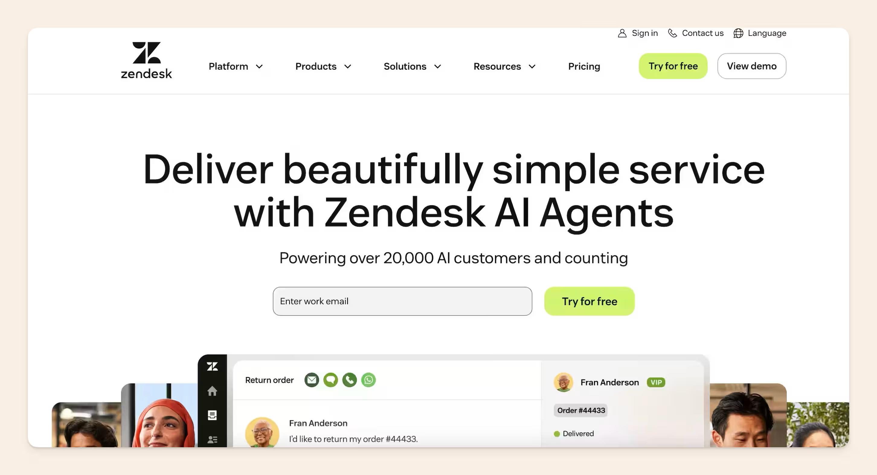 Zendesk homepage screenshot