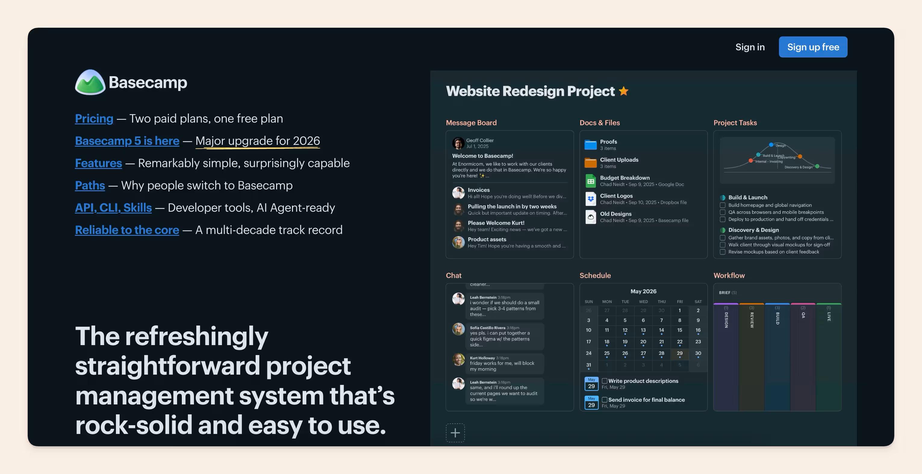 Basecamp homepage