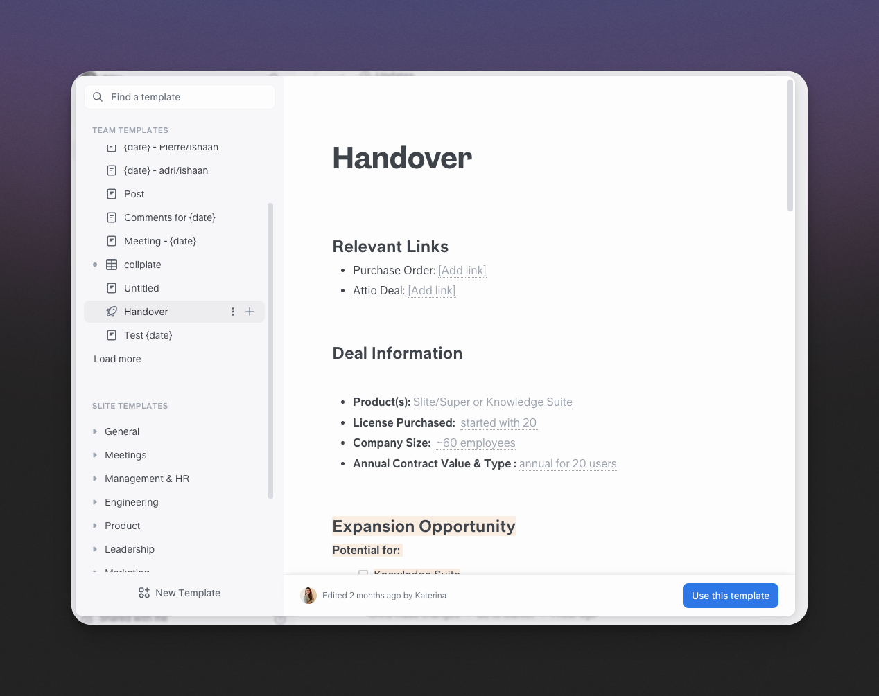 Image of an internal automated document template