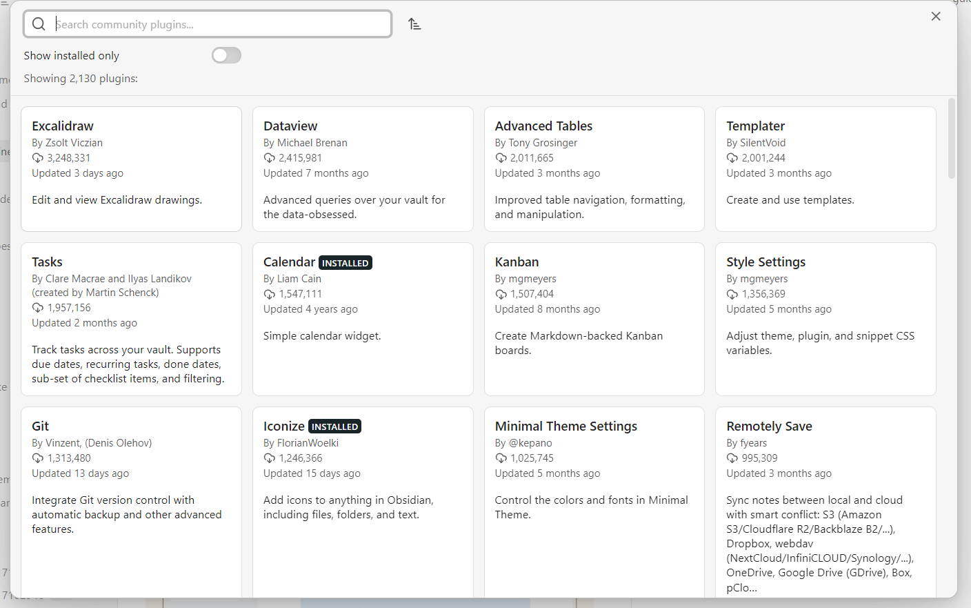 Community plugins in Obsidian