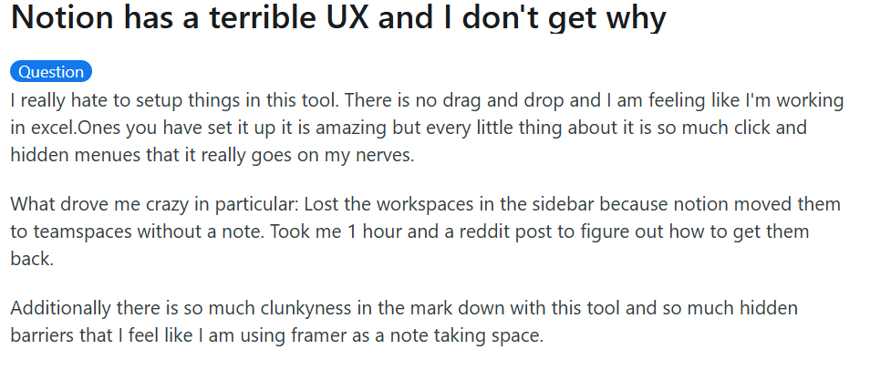 Redditor on Notion's UX