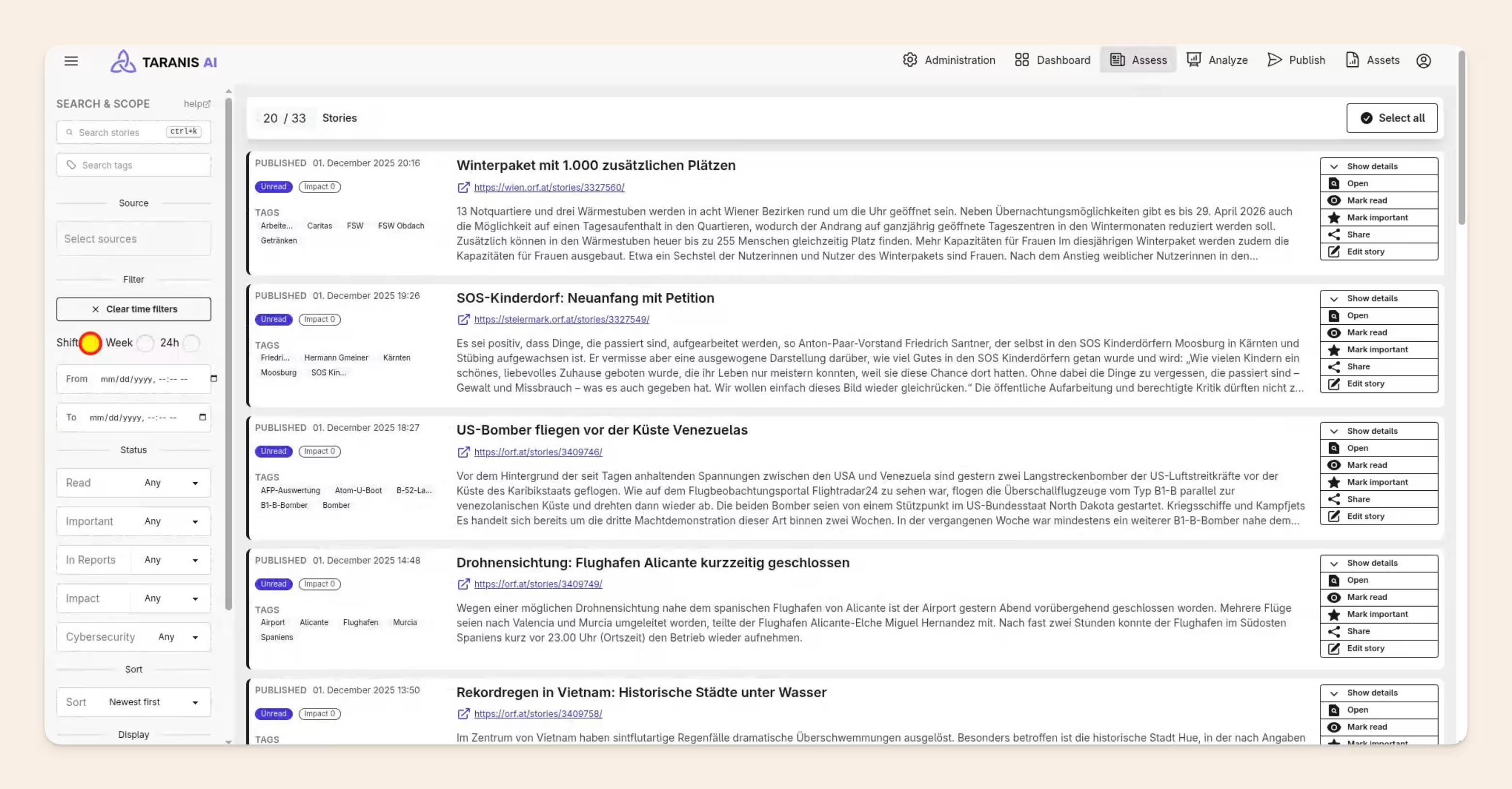 Taranis OSINT dashboard