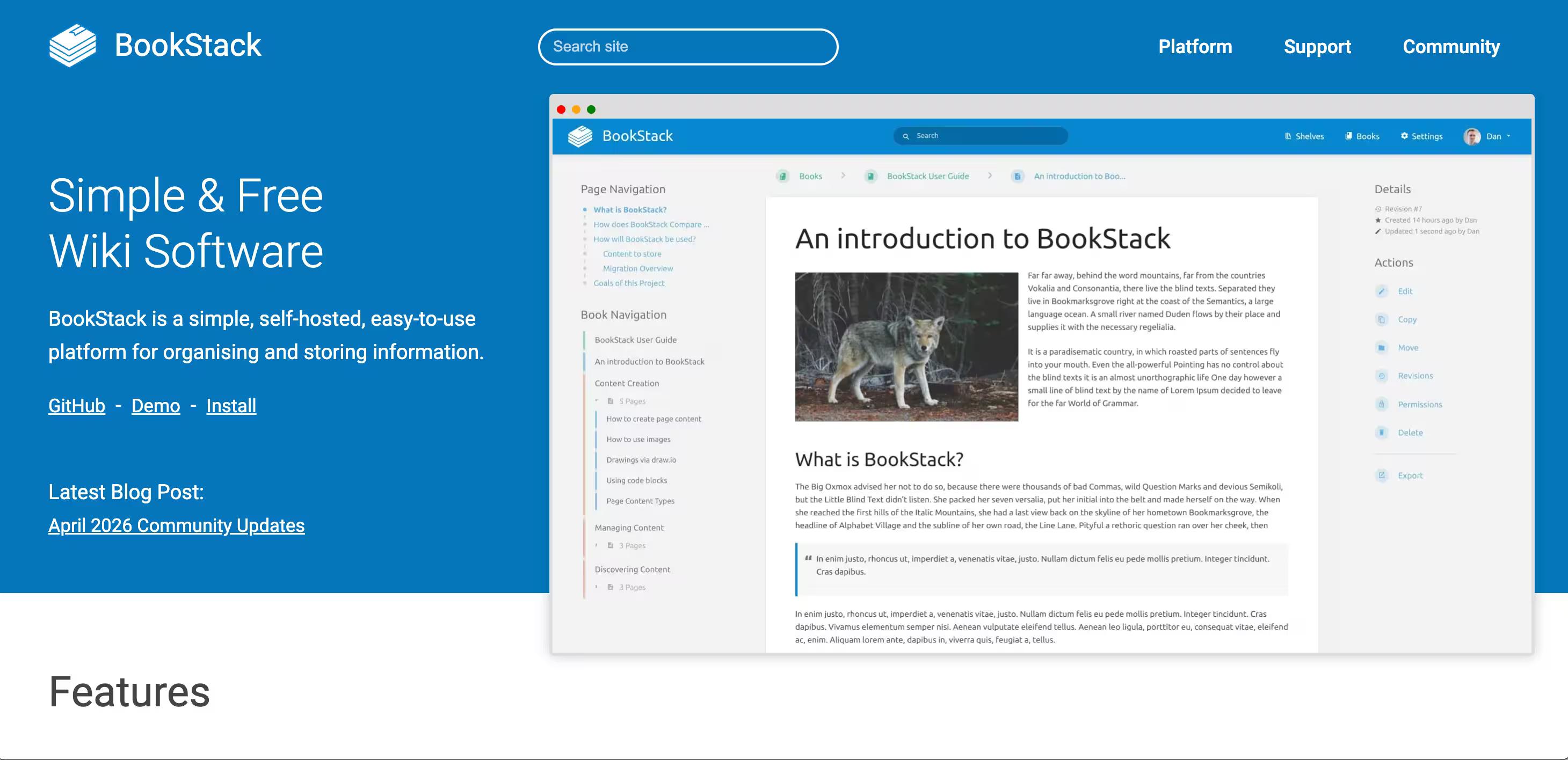 Bookstack homepage screenshot