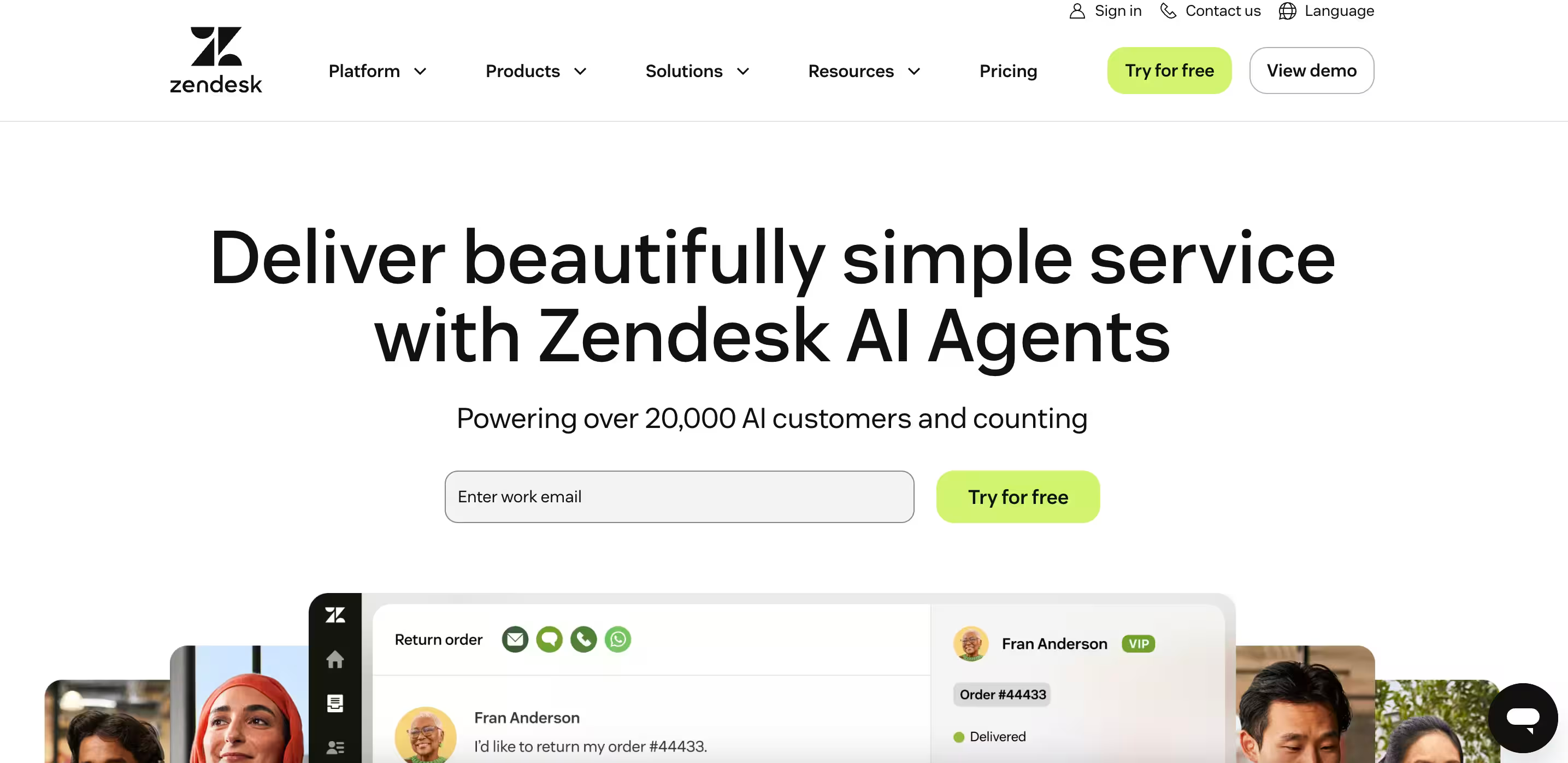 Zendesk homepage
