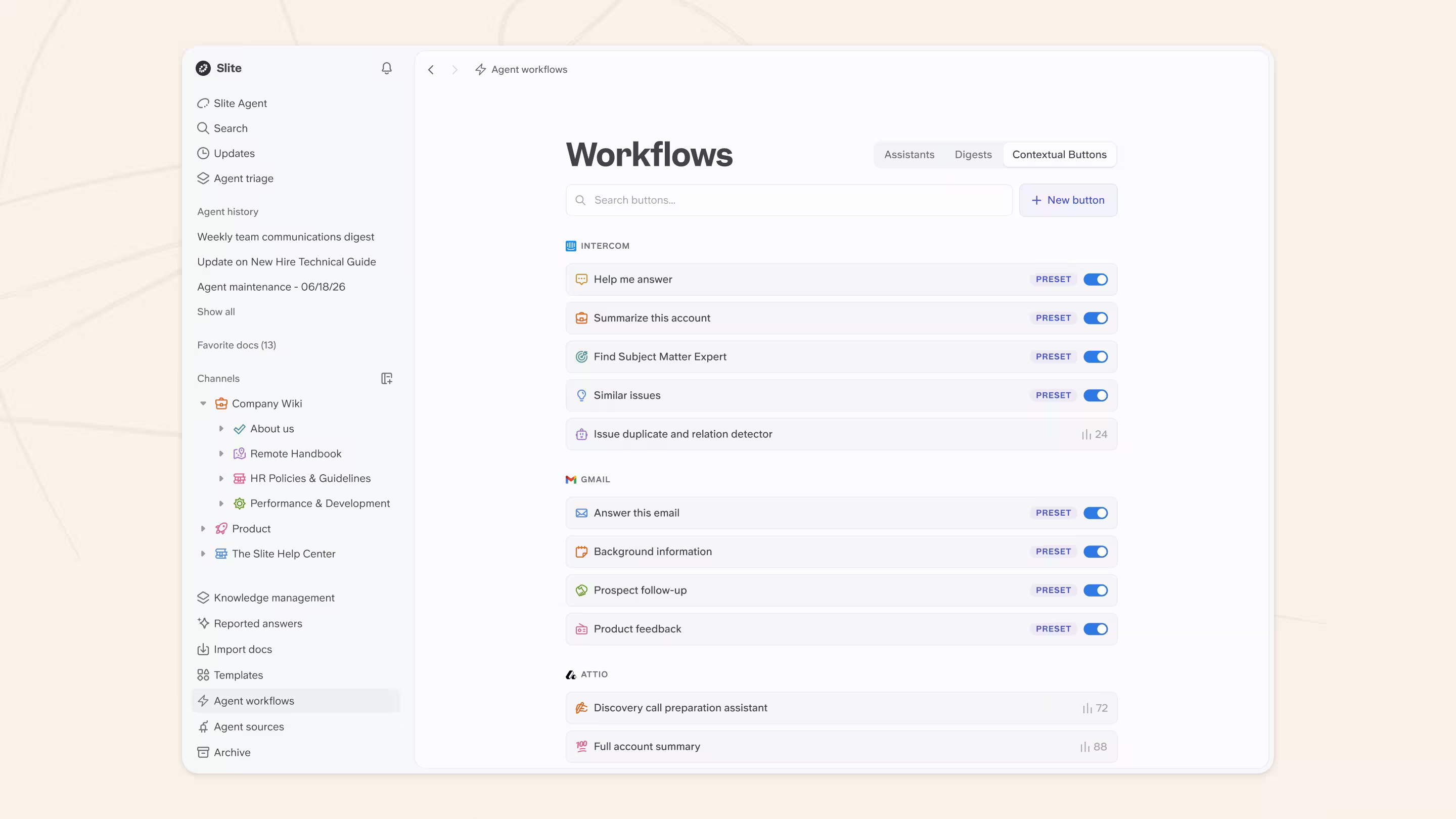 Slite AI writing actions in the editor — translate, fix spelling, make shorter, simplify, change tone