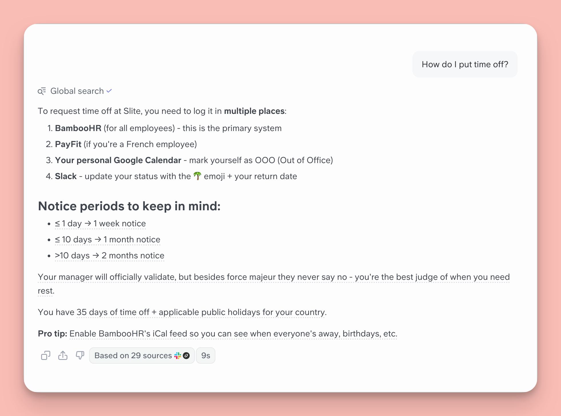 How AI search works in practice [Example used from Super - part of Slite's Knowledge Suite]