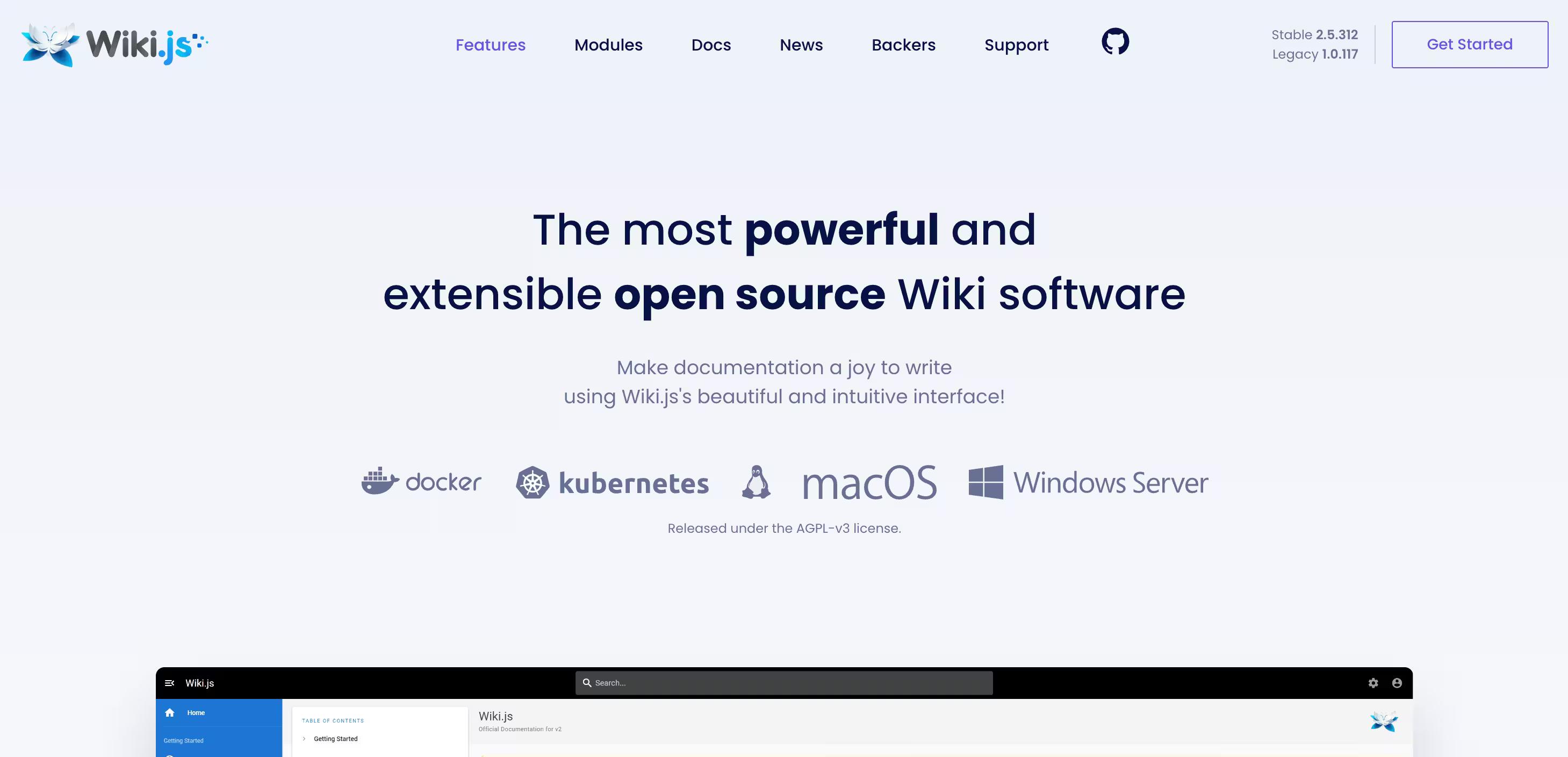 Wiki.js homepage screenshot