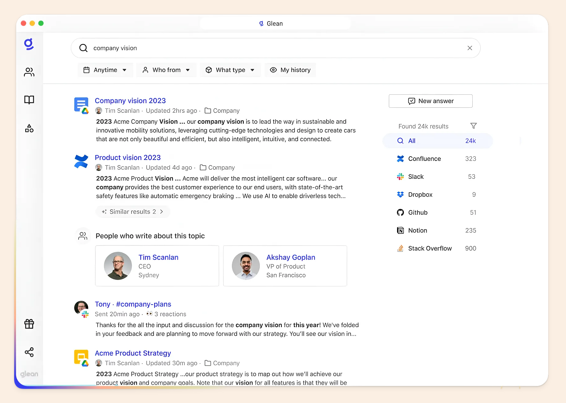 Glean search results