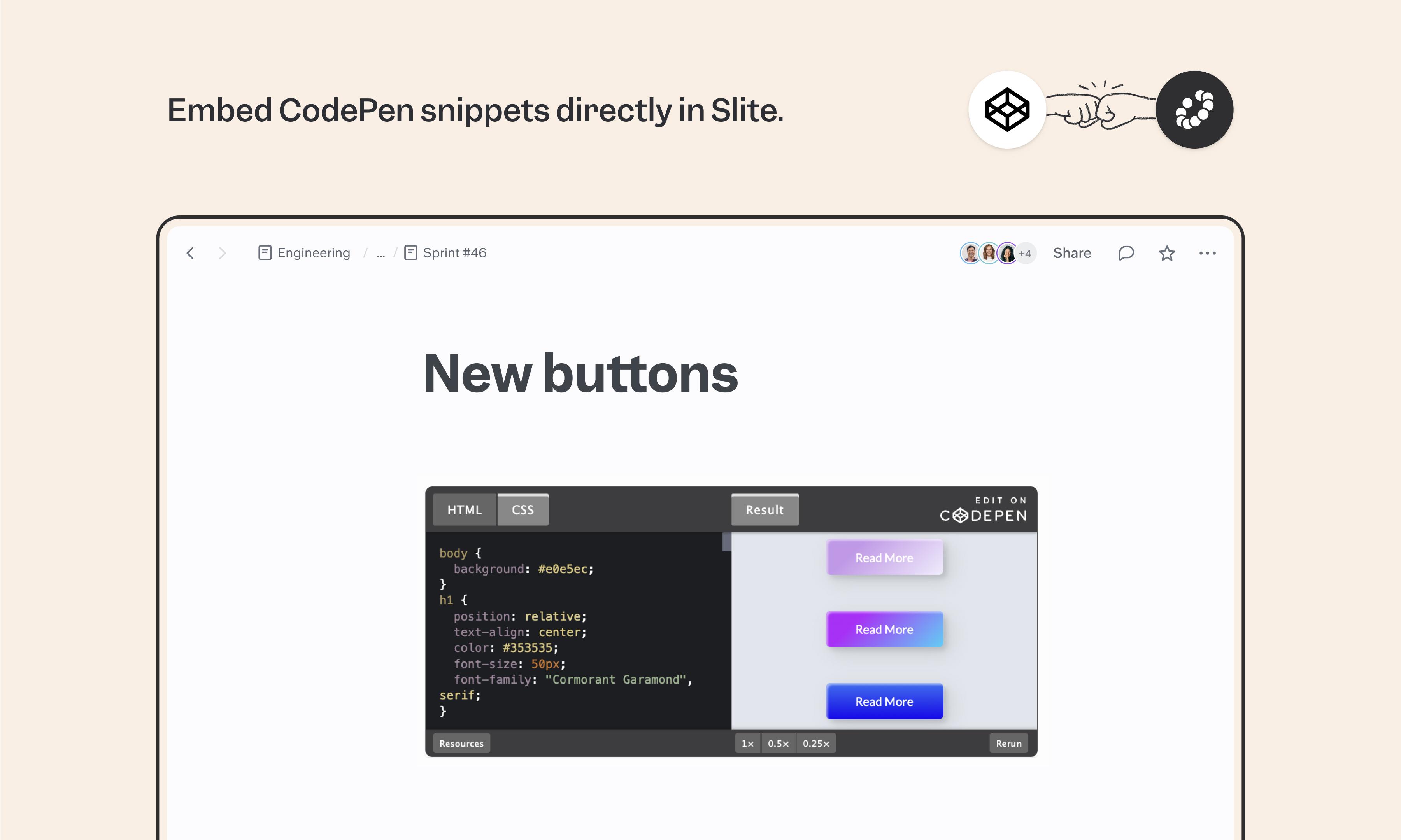 CodePen integration screenshot
