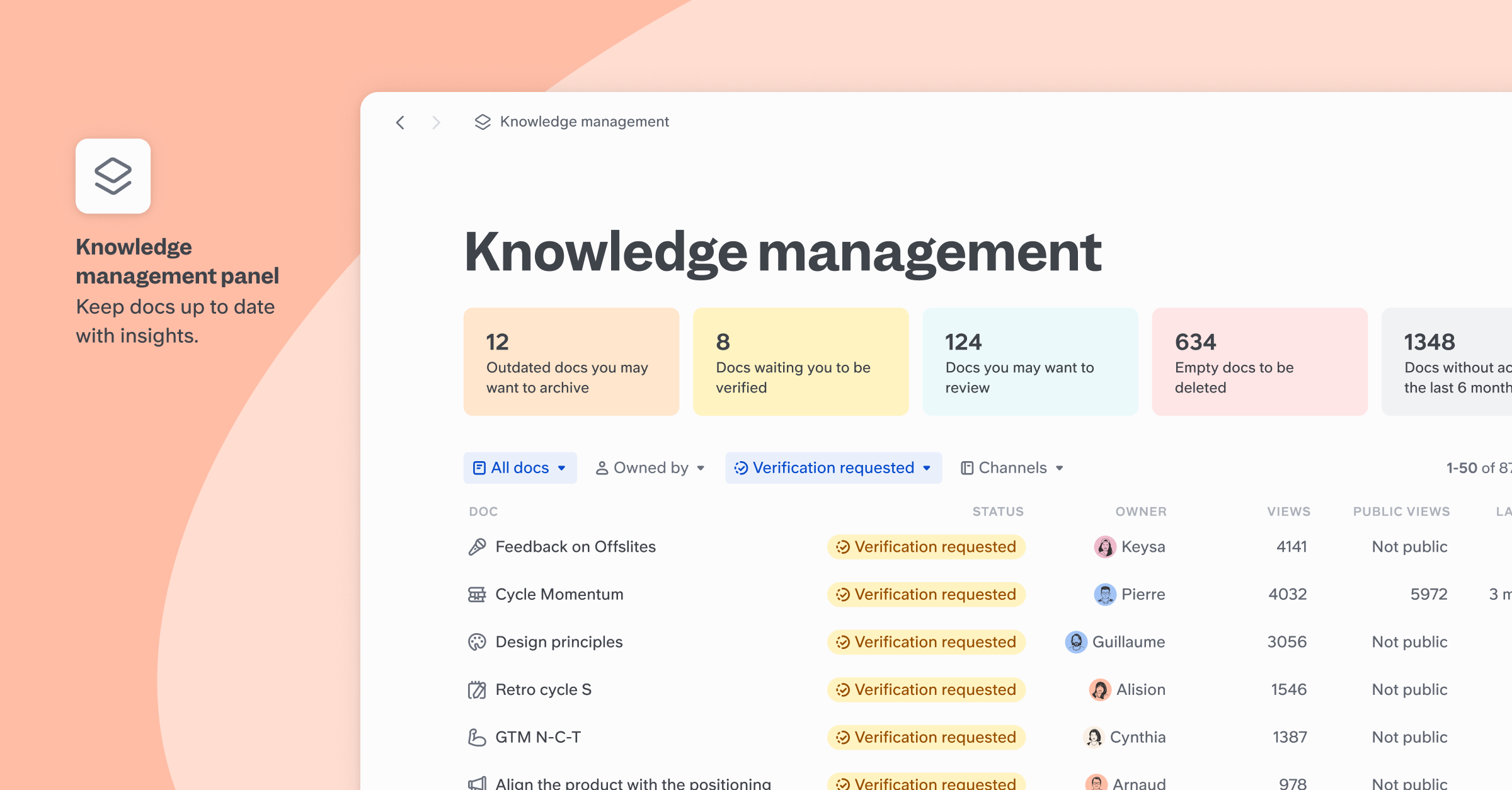 Slite's Knowledge Management Panel - slice and dice 100s of docs from one panel