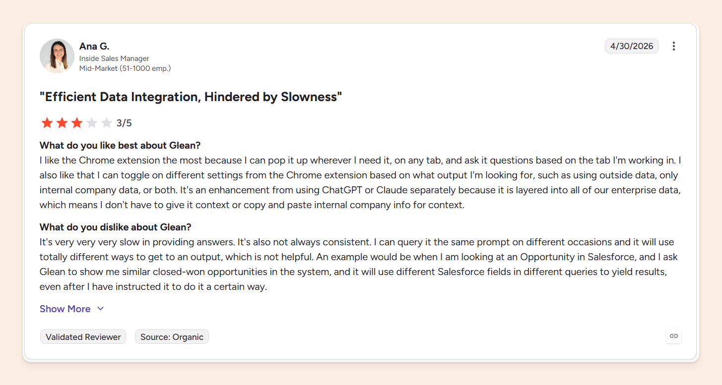 Glean G2 Review slow to respond