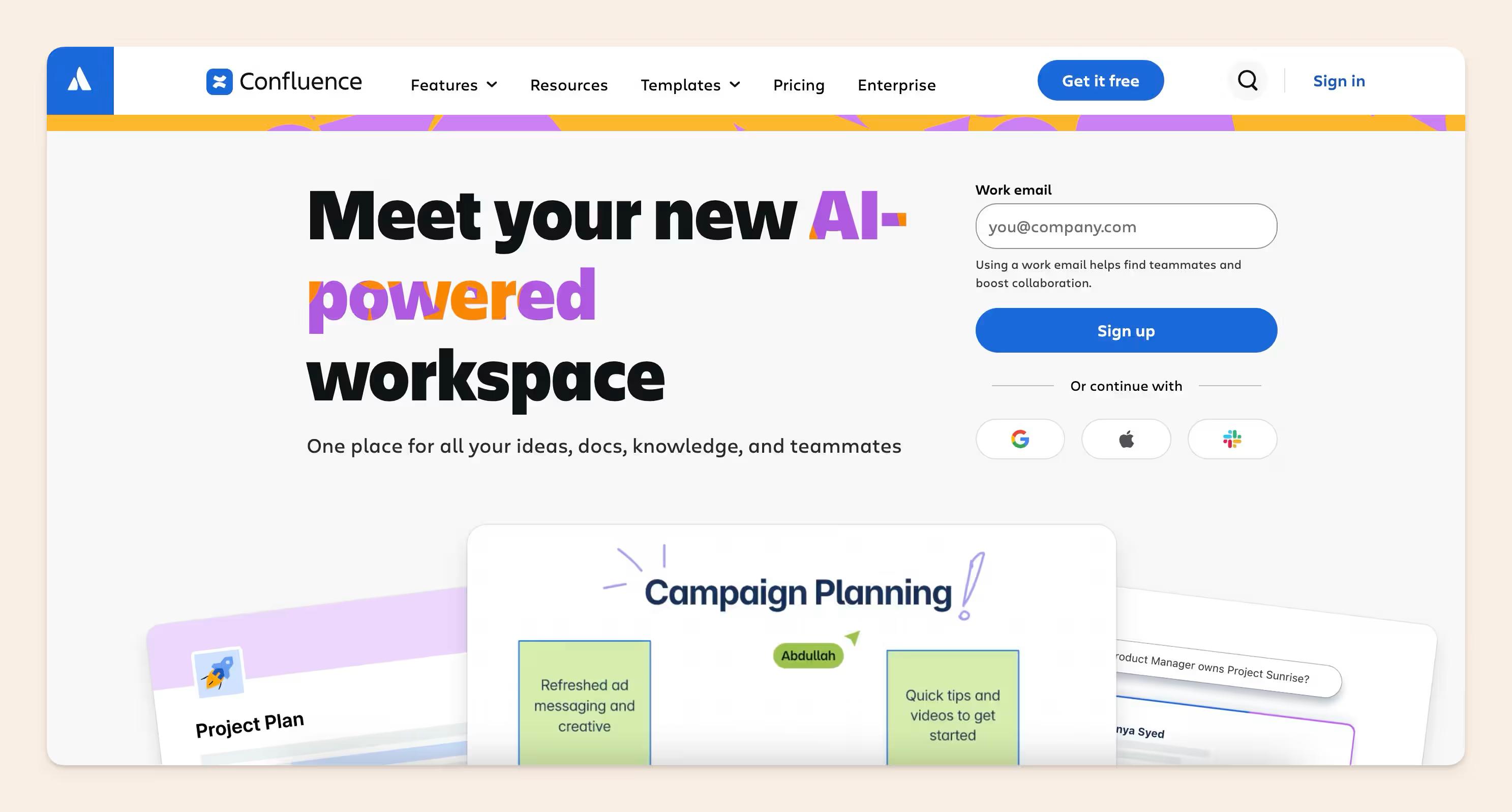 Confluence homepage